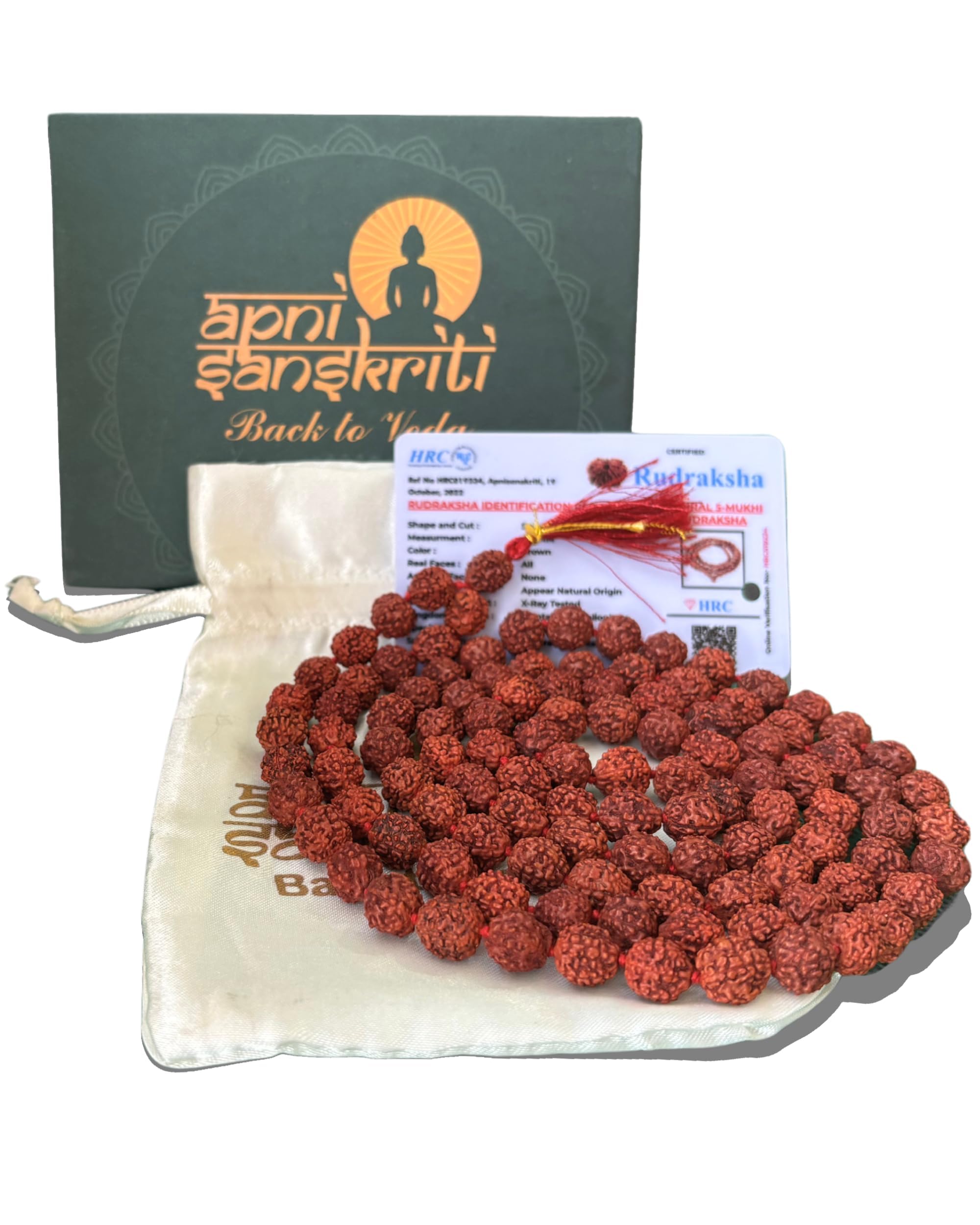 5 Mukhi Rudraksha Mala for Jaap and Men/Women Wearing (10mm, Big Bead Size, 108+1, Lab Certified) - Natural Brown Rudraksh Beads - Pack of 1