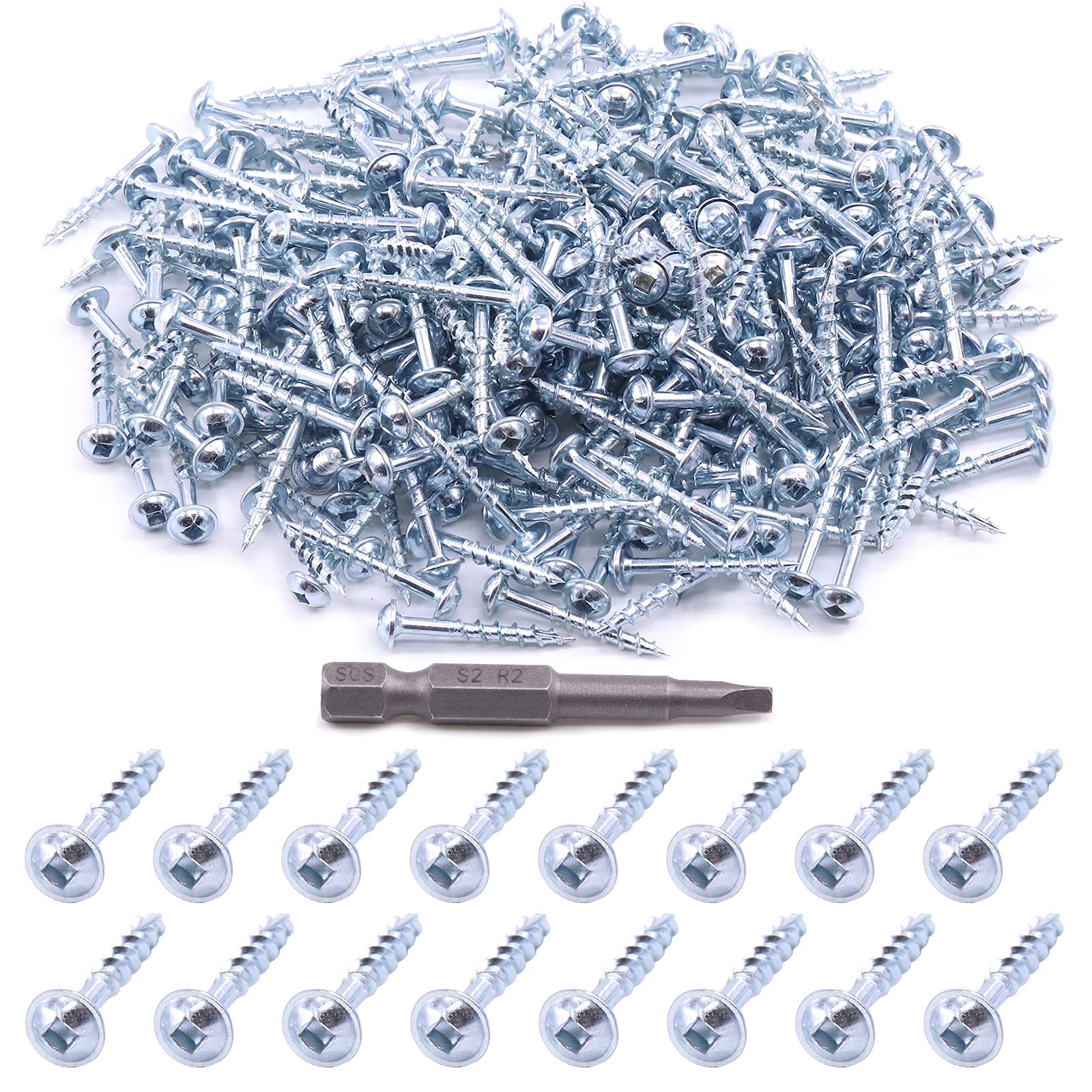 Glarks 280Pcs #8x1-1/4" Pocket Hole Screws Zinc Coated Square Drive Self Tapping Coarse Thread Wood Screws for Wood and Sheet Metal (#8x1-1/4" Coarse Thread)
