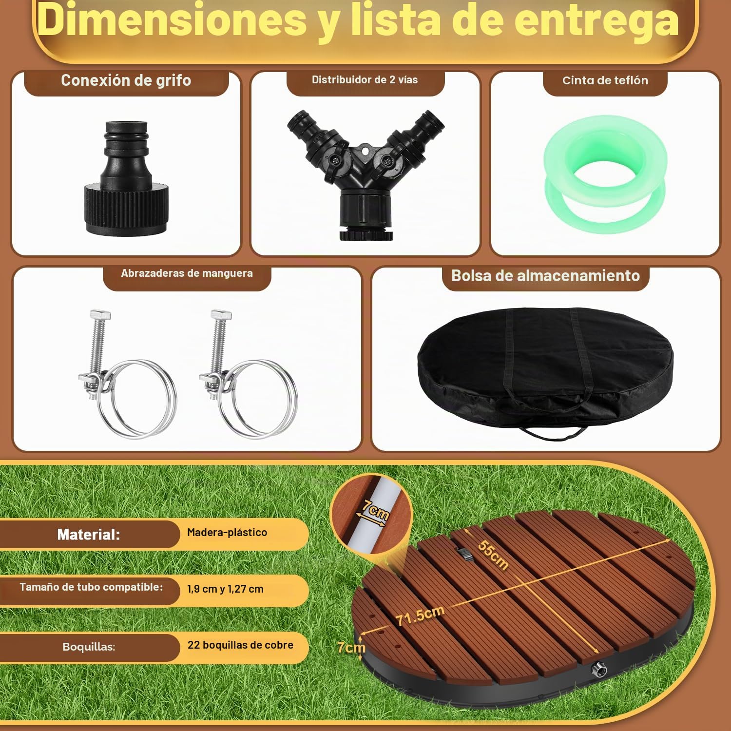 Herrselsam Ducha de suelo para jardín con rueda y boquillas de cobre, ducha para piscina hasta 4m de altura de la fuente, ducha exterior de aluminio antideslizante y resistente a la intemperie para