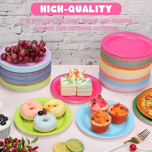 Miniatura 3 de Tanlade 455 platos de papel de colores de 7 pulgadas, desechables, redondos, de color sólido, platos de papel de postre a granel para cenas,