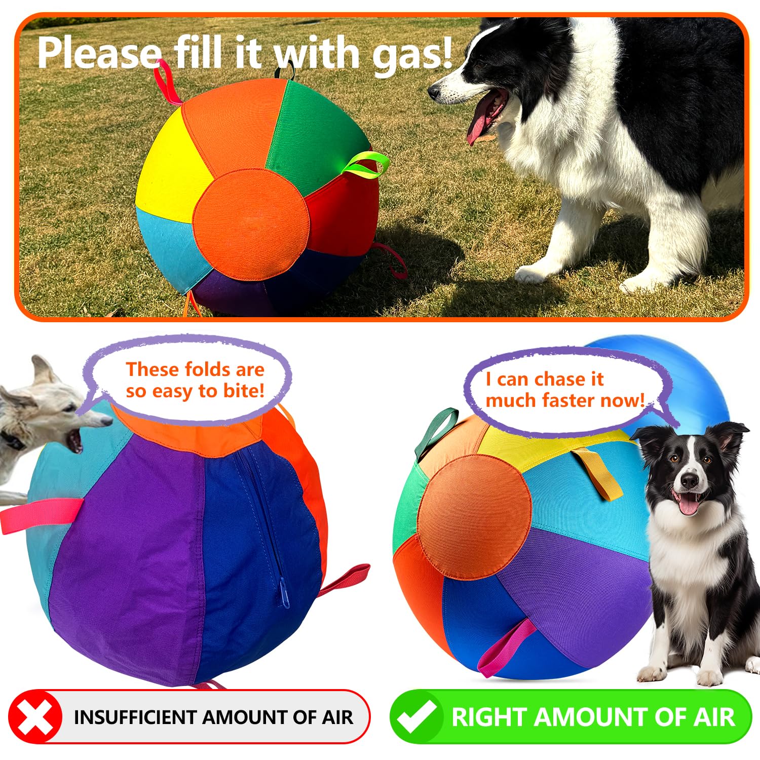 Herding Ball für Hunde, 55,9 cm, XL, Outdoor-Hundebälle für mittelgroße und große Rassen | Hundehüttenball mit Riemen; aufblasbar; interaktiv; langlebig; Spielen im Freien; Langeweile Buster; Energiefreigabe