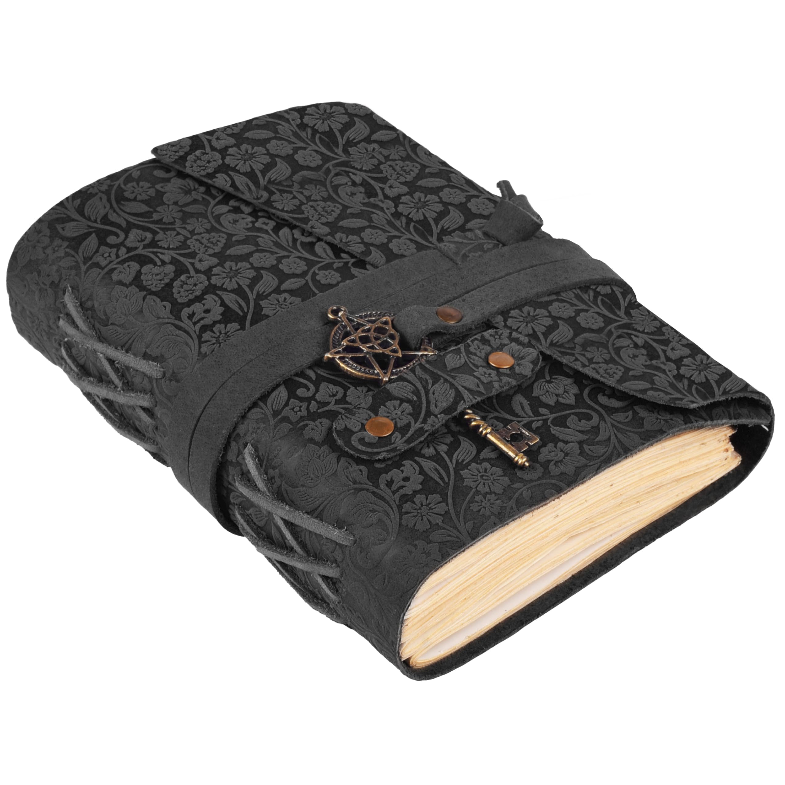 LEATHER VILLAGE Handmade Leather Bound Floral Embossed Journal for Women | 260 Pages Blank of Vintage Paper Writing, Sketchbook, Notebook - Black - 10X7 Inches