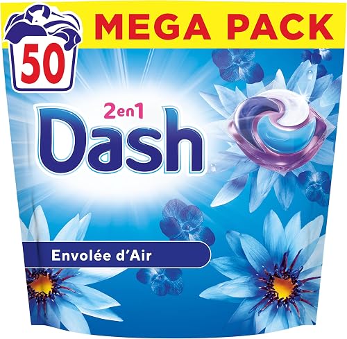 Dash Envolée d'Air 2-in-1 Pods, 50 Washes, Detergent Capsules 3-in-1, 3 Weeks of Freshness with Lenor, Sea Breeze and Fresh Flowers, Effective in Cold Cycle, Made in France - 1
