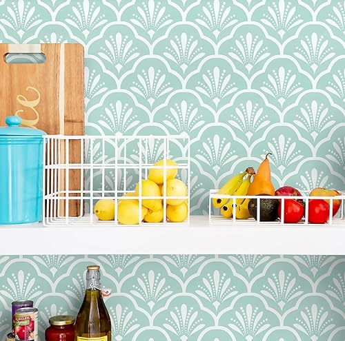 Guvana Papel tapiz geométrico para despegar y pegar, de 17.32 x 118 pulgadas, color verde, patrón de enrejado blanco, papel de contacto,