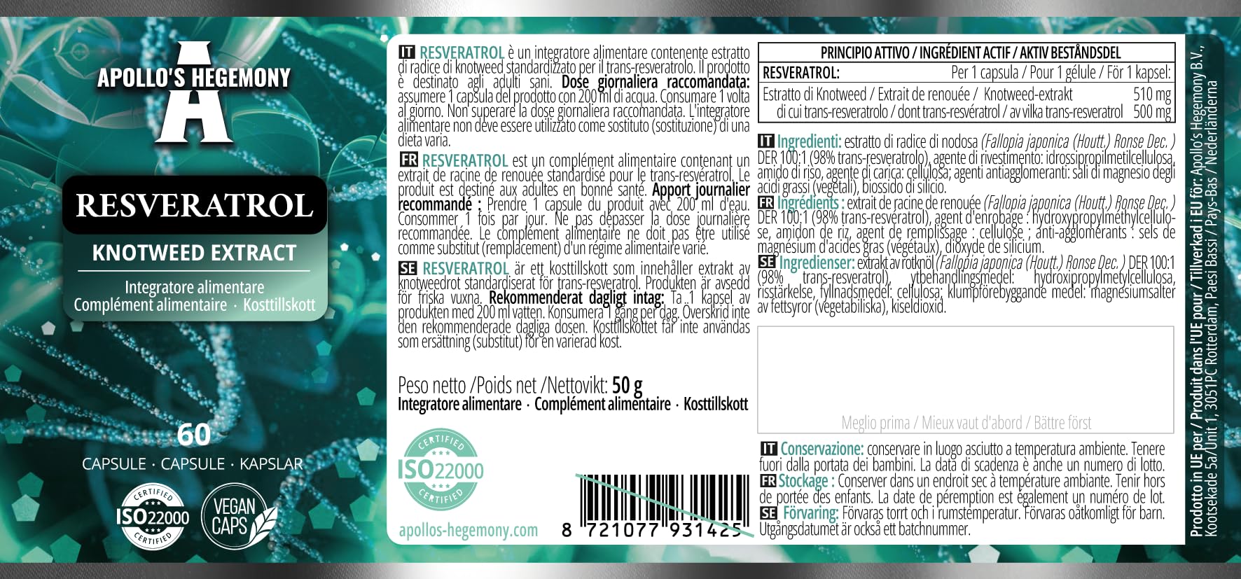 Resveratrol - 250mg - Premium: 98% Trans-Resveratrol Van Japans Duizendknoop Extract 60 Vegetarische Capsules Hoge Dosis Veganistisch Luto Supplements - View #6