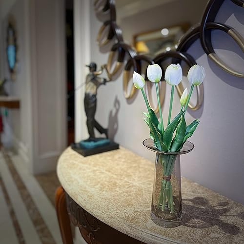 Miniatura 4 de WAKISAKI Tulipanes falsos de tacto real premium de 16 pulgadas, flores artificiales con brotes, tallo flexible fácil de moldear, tulipanes falsos