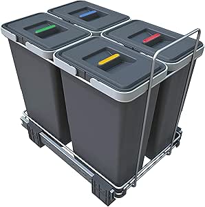 Elletipi PF01 Pattumiera Differenziata Estraibile - 18+8 Litri, Con Guide In Metallo - Foto 4