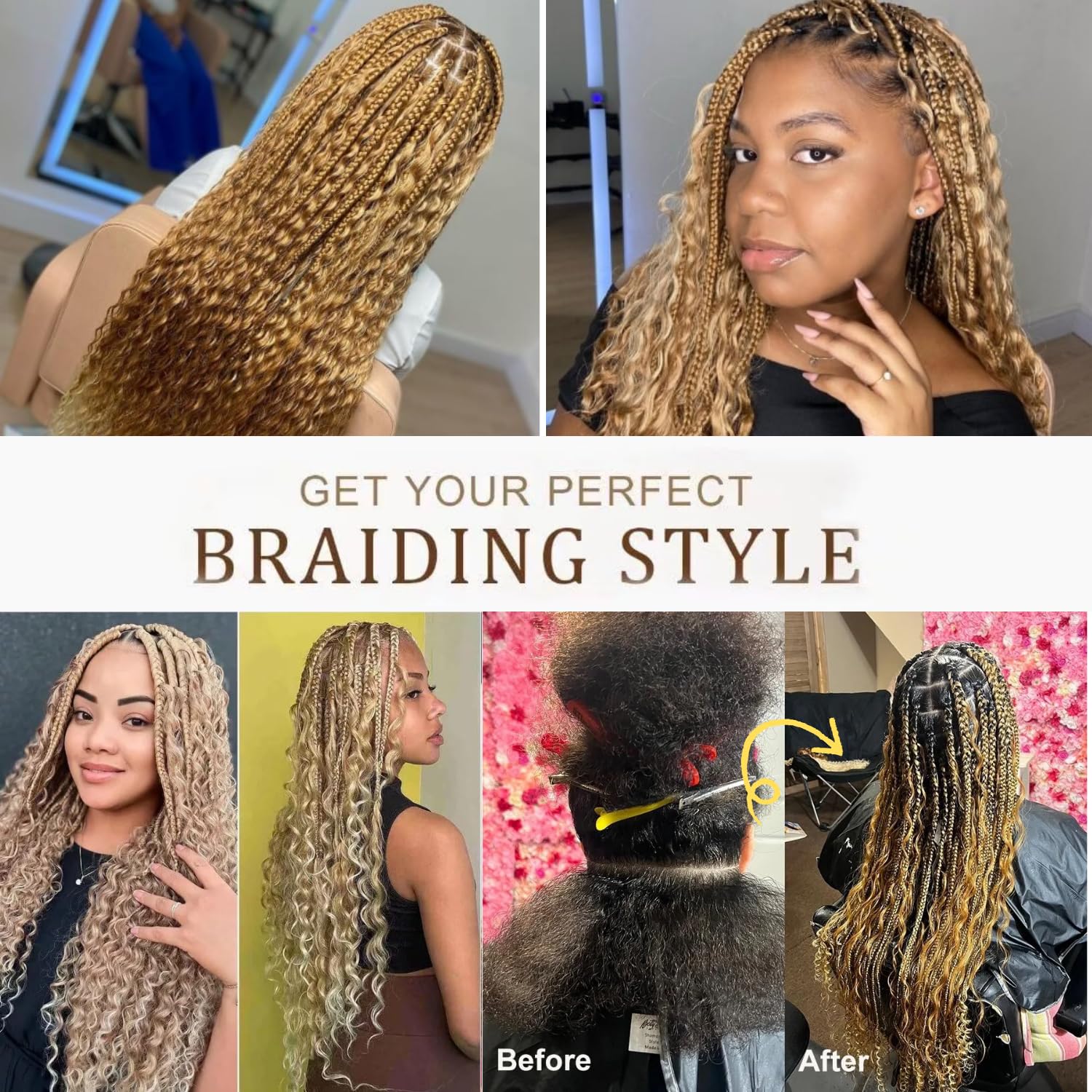 Honey Blonde Braiding Hair Curly Human Hair for Boho Knotless Braids, 27 Braiding Hair Deep Wave 100% Human Hair Bulk, No Weft 12A Virgin Boho Curls Blonde Extensions 16 Inch 50G LIGHT BULK