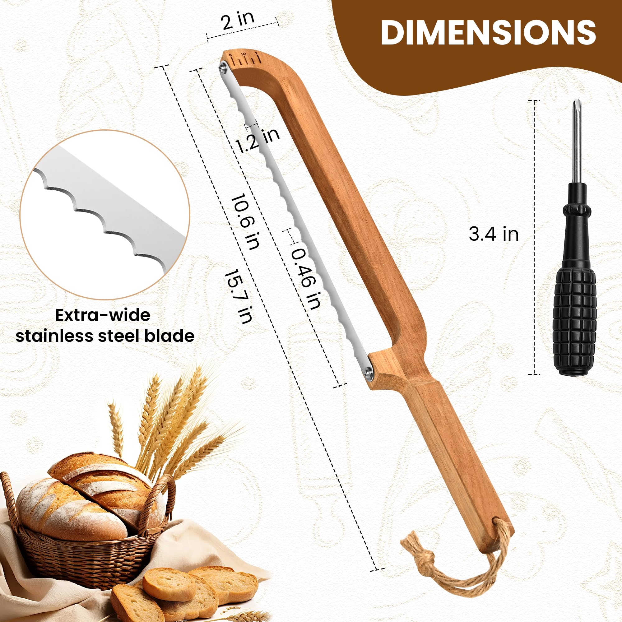Wooden Bow Bread Knife - Artisan Loaf Slicer -3 Wooden Bow Bread Knife - Artisan Loaf Slicer -3