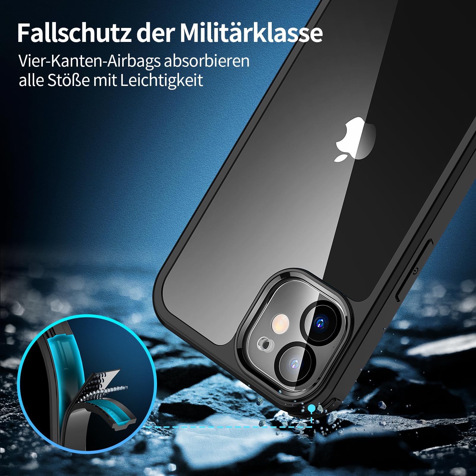 seacosmo für iPhone 12 Mini Hülle mit eingebautem Panzerglas Displayschutz und Kamera Schutzfolie [9H HD], 360 Grad Handyhülle Ganzkörper Stoßfeste iPhone 12 Mini Case - Schwarz