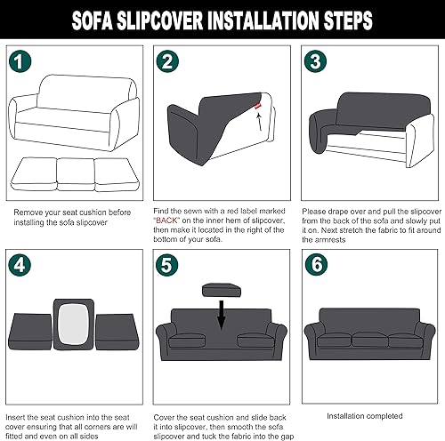 Miniatura 7 de CRFATOP Fundas de sofá de 4 piezas para sofás de 3 cojines, funda elástica con 3 fundas de cojín de asiento separadas, protector de muebles lavable