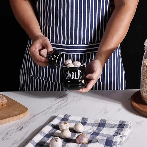 Vista 15 de HAOTOP Soporte de ajo con tapa, mini recipiente de cerámica para encimera, mantiene tus dientes de ajo frescos, rojo