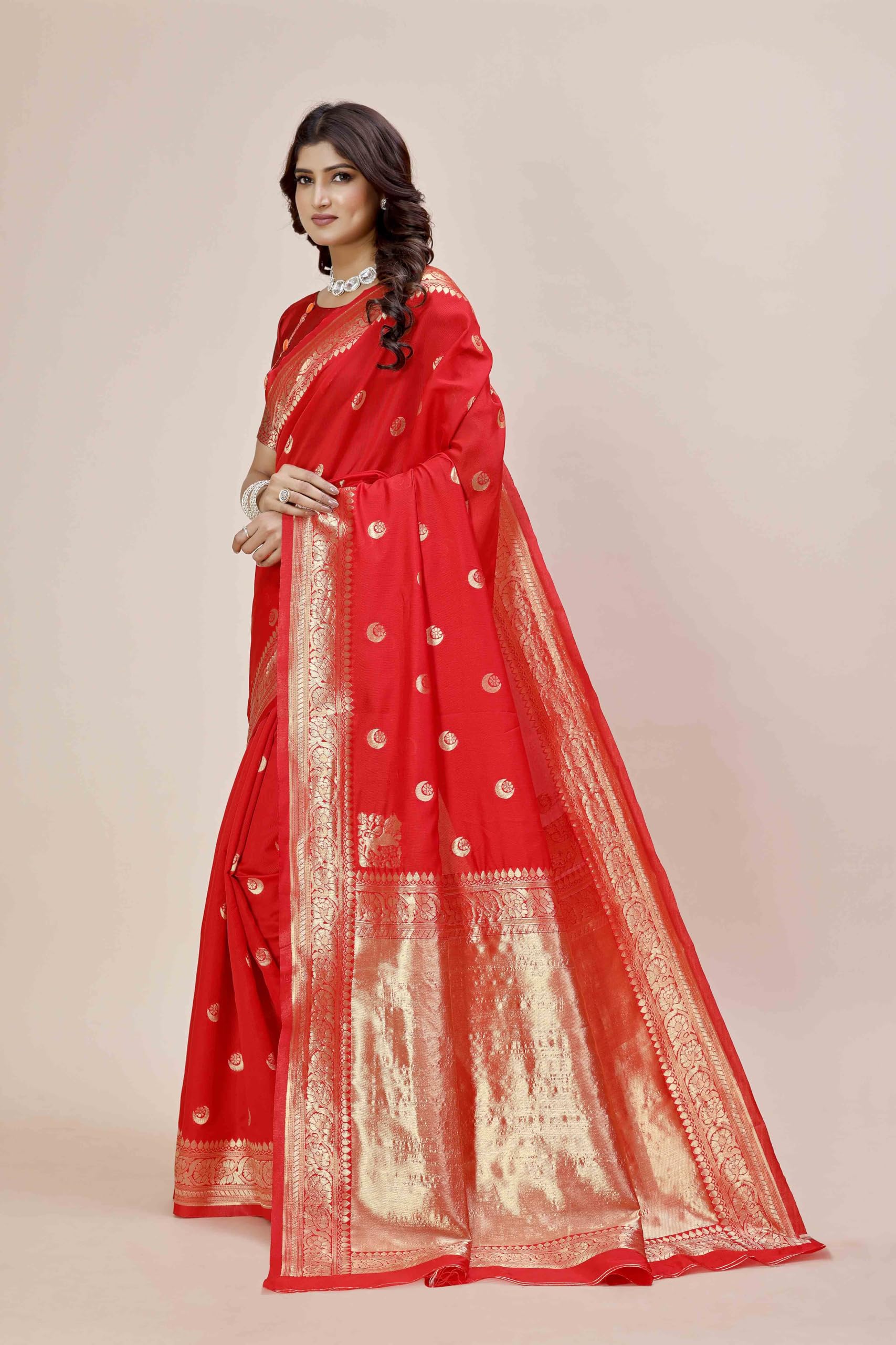 Shasmi Women's Banarasi Saree Pure Kanjivaram Silk Saree Soft New Ladies 2025 Design Wear Pattu Sarees Latest Party Sari Collections With Blouse Piece For Wedding Sadi (Pari-219 Red)