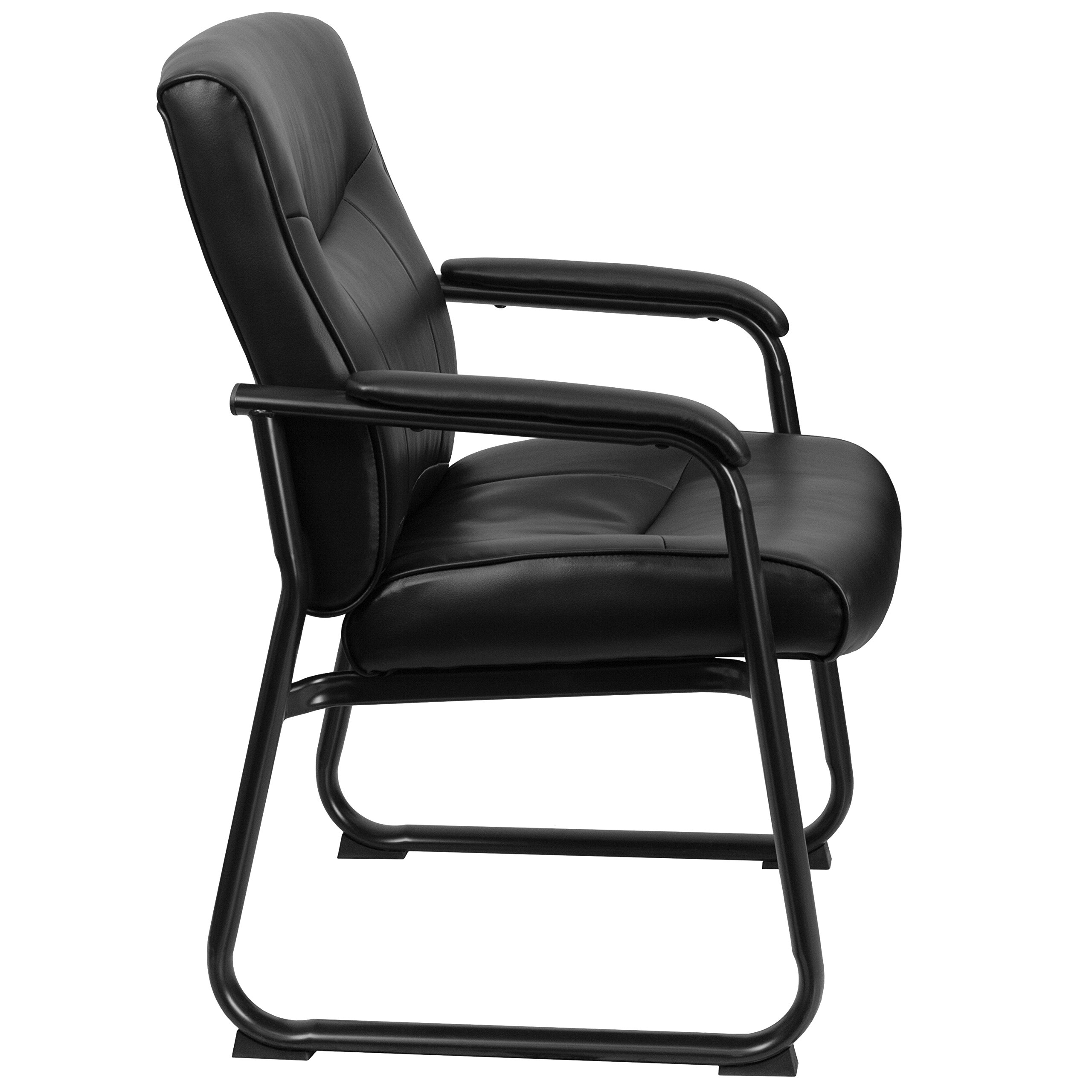 Flash Furniture Hercules Big and Tall Chefsessel für den Empfang mit Kufengestell, Leder, Metall, Schwarz, 75,6 x 62,9 x 44,5 cm