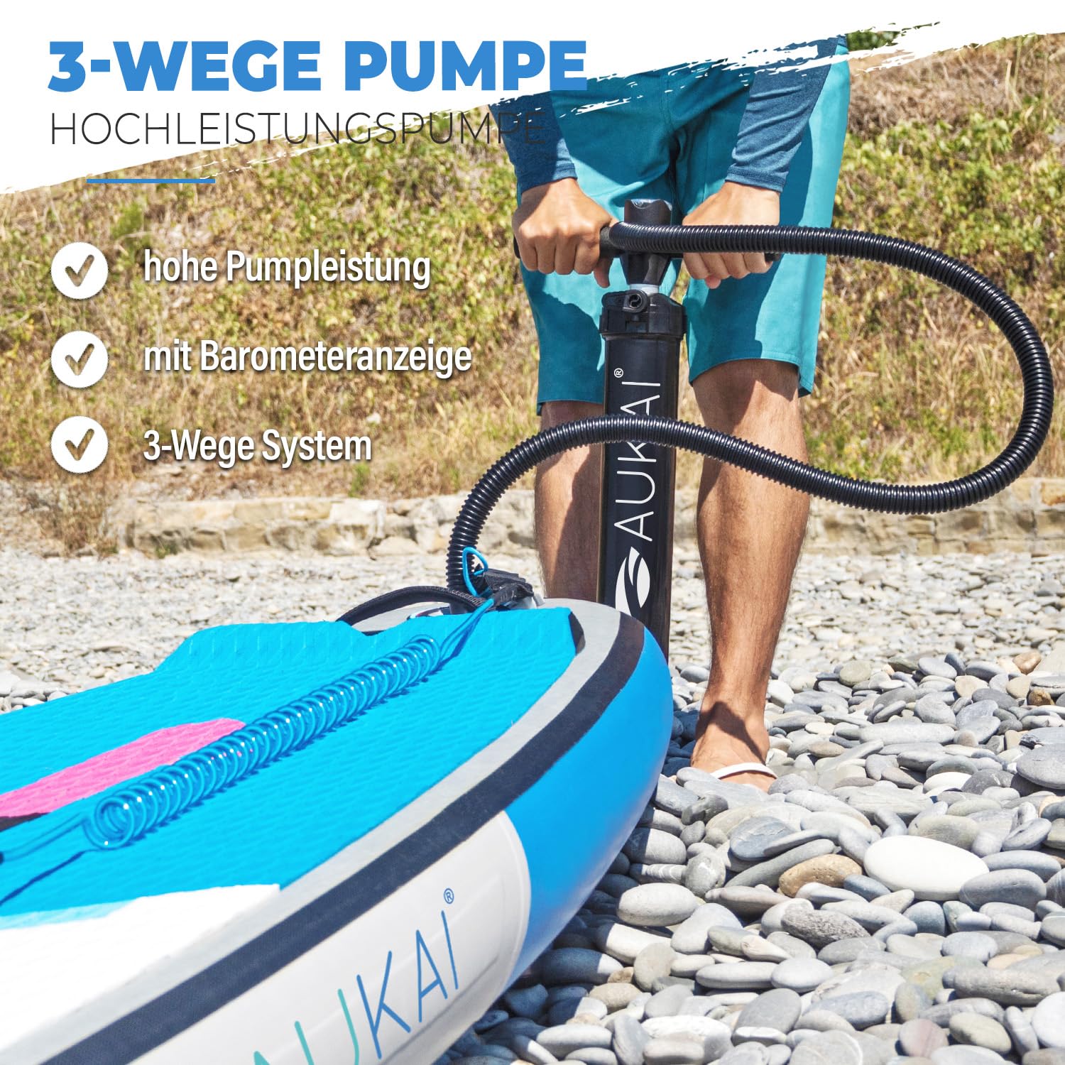 AUKAI SUP Board PRO 320cm | 2in1 Aufblasbares Stand up Paddle Set mit Kajak-Sitz | 5 Jahre Garantie | Komplettsett | Sitz, Action-Cam-Halterung, Pumpe