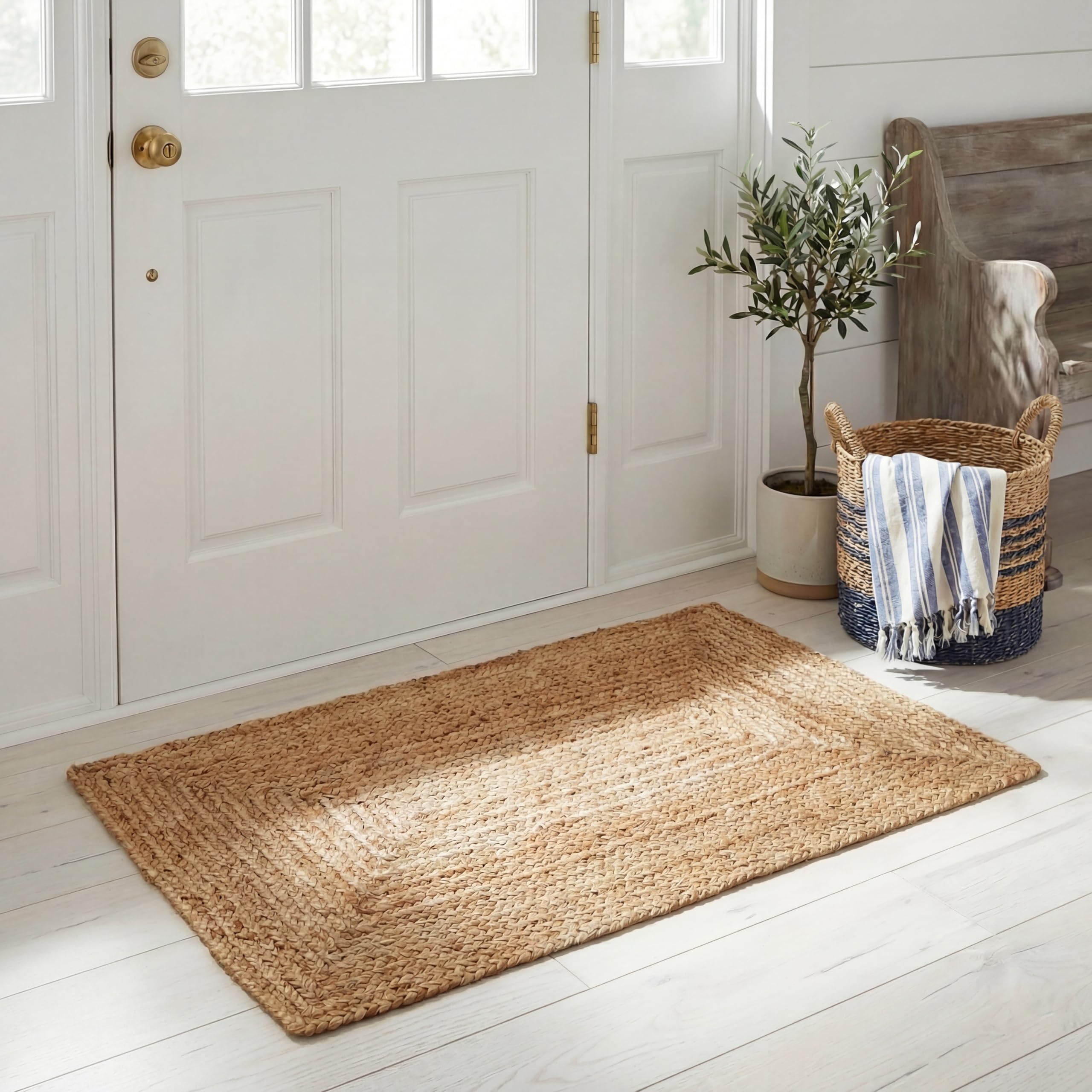 SAFAVIEH Area Rug 2x3 - Cape Cod Collection - Natural Brown, Handmade Braided Flat Weave Jute (CAP252A)