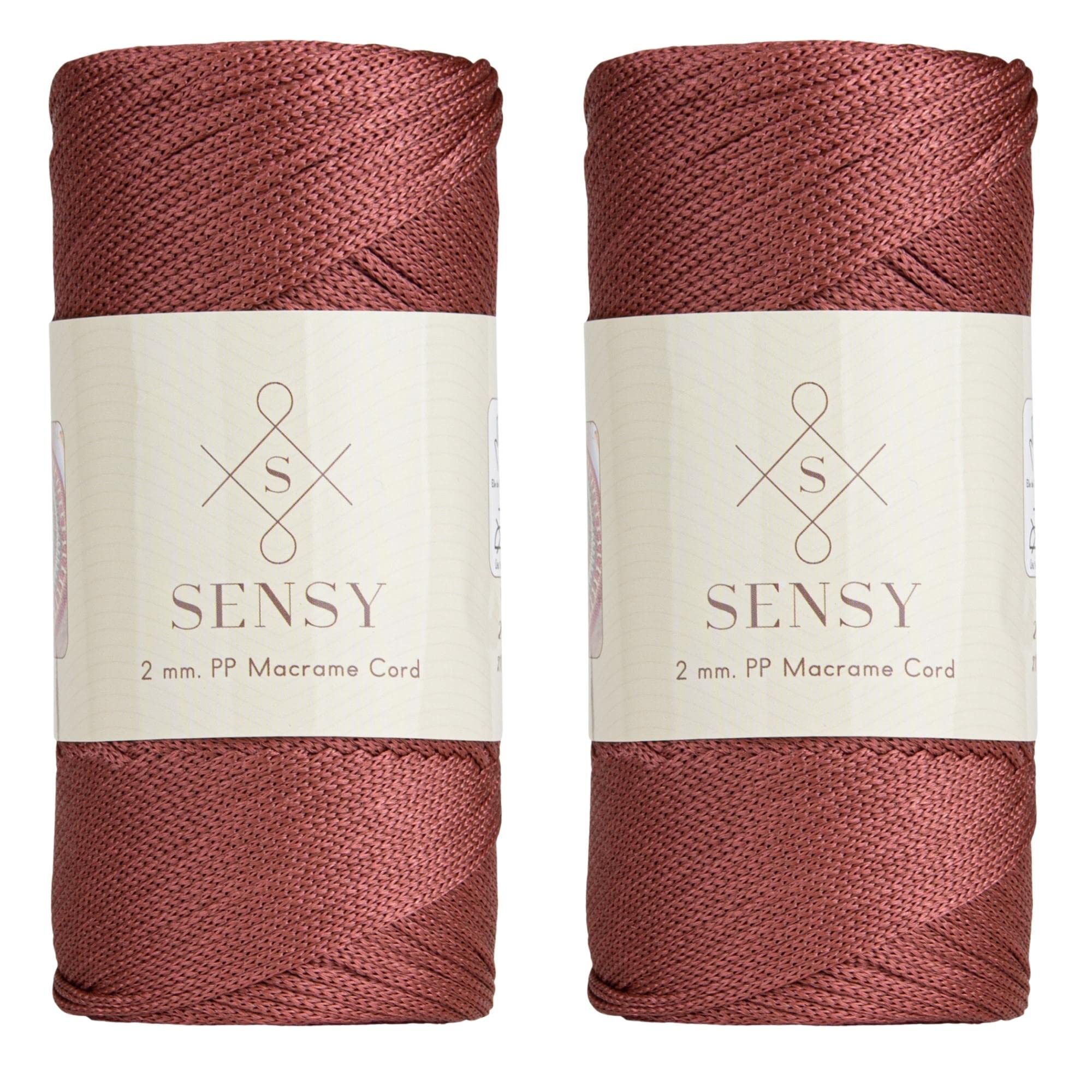 Sensy Premium 2 Pack of 2mm 251 Yards Polyester Rope 100% Polypropylene Cord Macrame Cord 2mm Crochet Bag Cord Macrame Rope Crochet Thread Gift for Knitter (Dusty Rose)