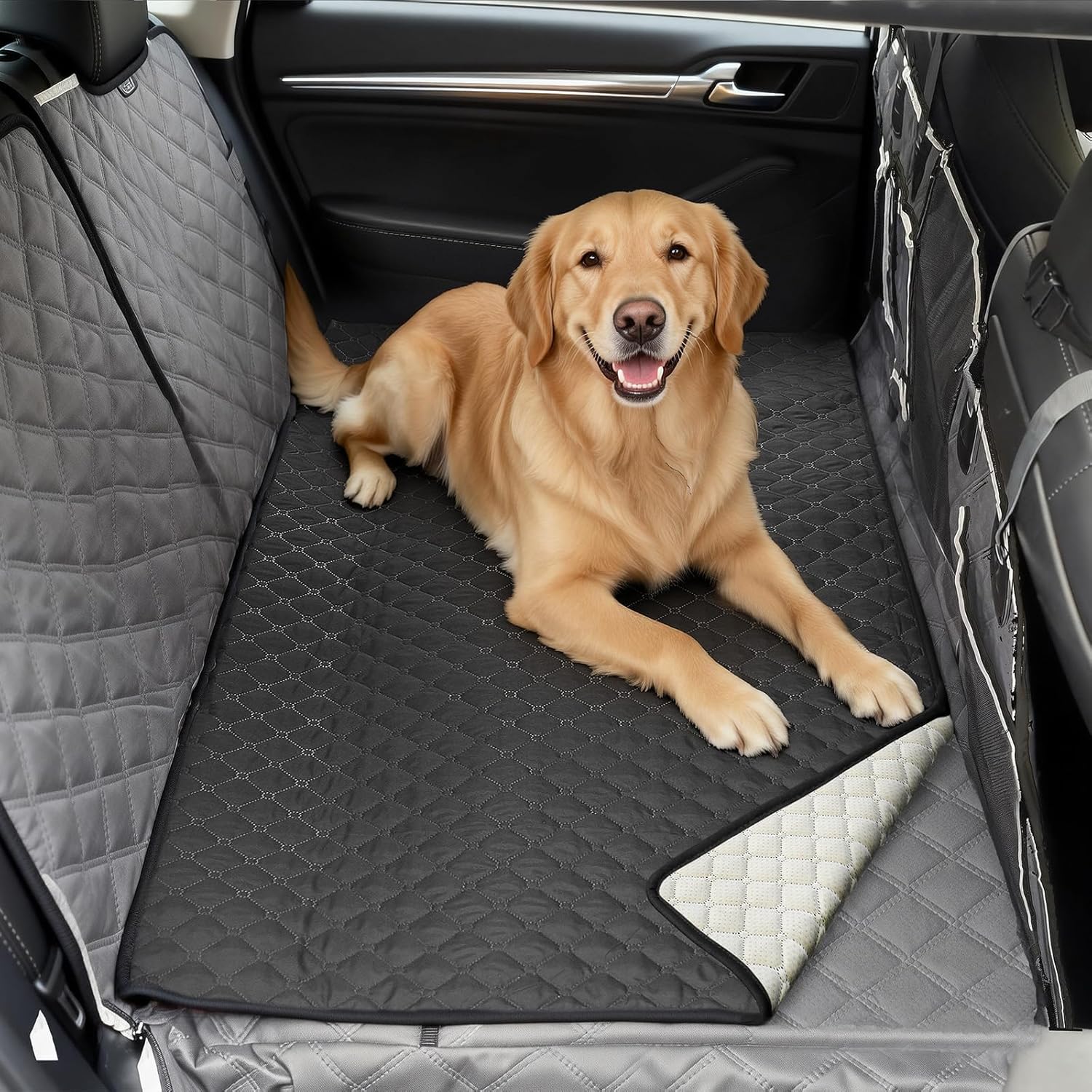 Doglike Dog Bed Mat for Car Back Seat [Quick-Dry & Non-Slip], Road Trip Bed to Fully Protect Dog's Safety, Fits Trucks/SUVs Back Seat Cover Extenders, Black, 56x27.3 inch, XL