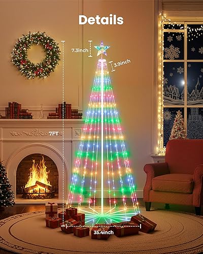 Vista 17 de Árbol de Navidad con forma de cono de Navidad, 7.5 pies con 295 luces LED, árbol de Navidad con 8 modos de temporizador, control remoto, árbol