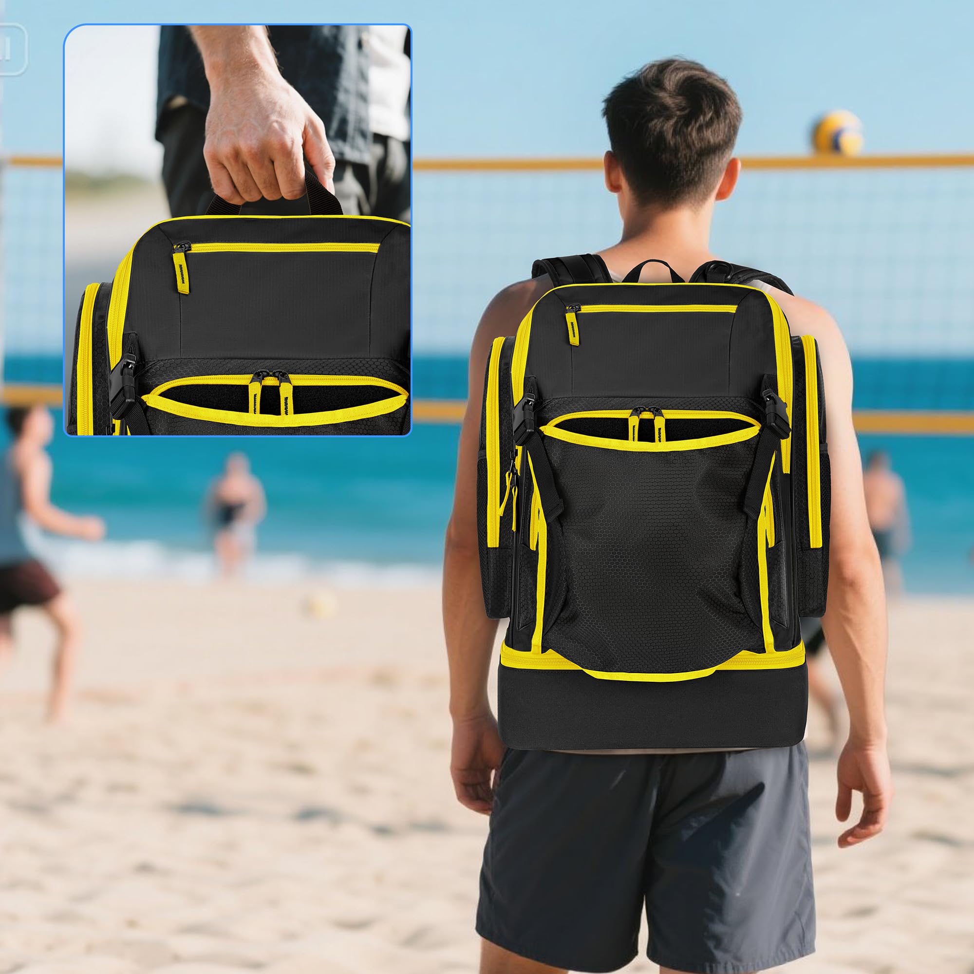 DSLEAF Borsa da pallavolo con portapalla esterno, zaino da pallavolo con scomparto separato per le scarpe, tasche multiple e tracolla regolabile per calcio, basket e palestra