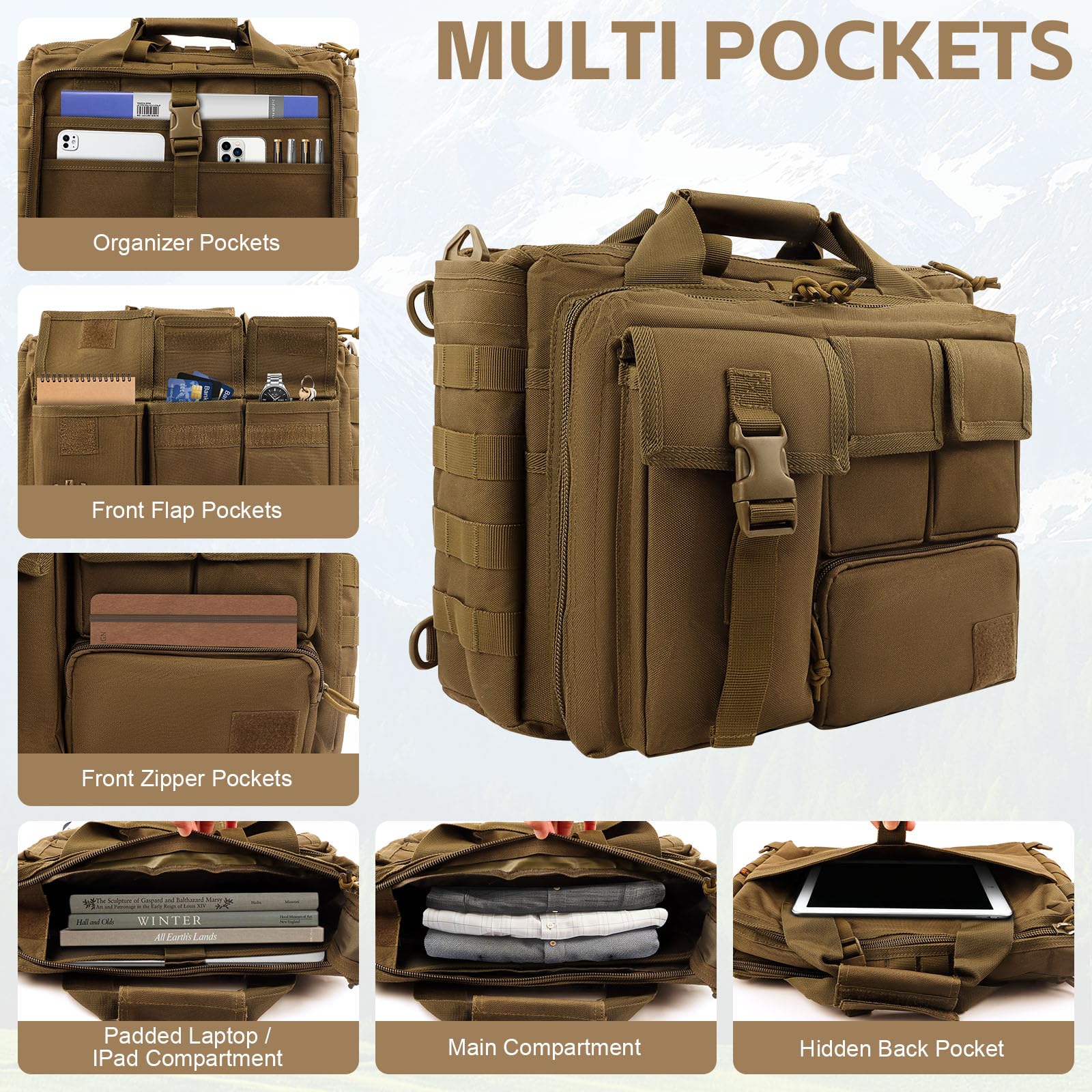 GES Cartella tattica, 15.6 pollici uomo Messenger Bag militare valigetta per gli uomini