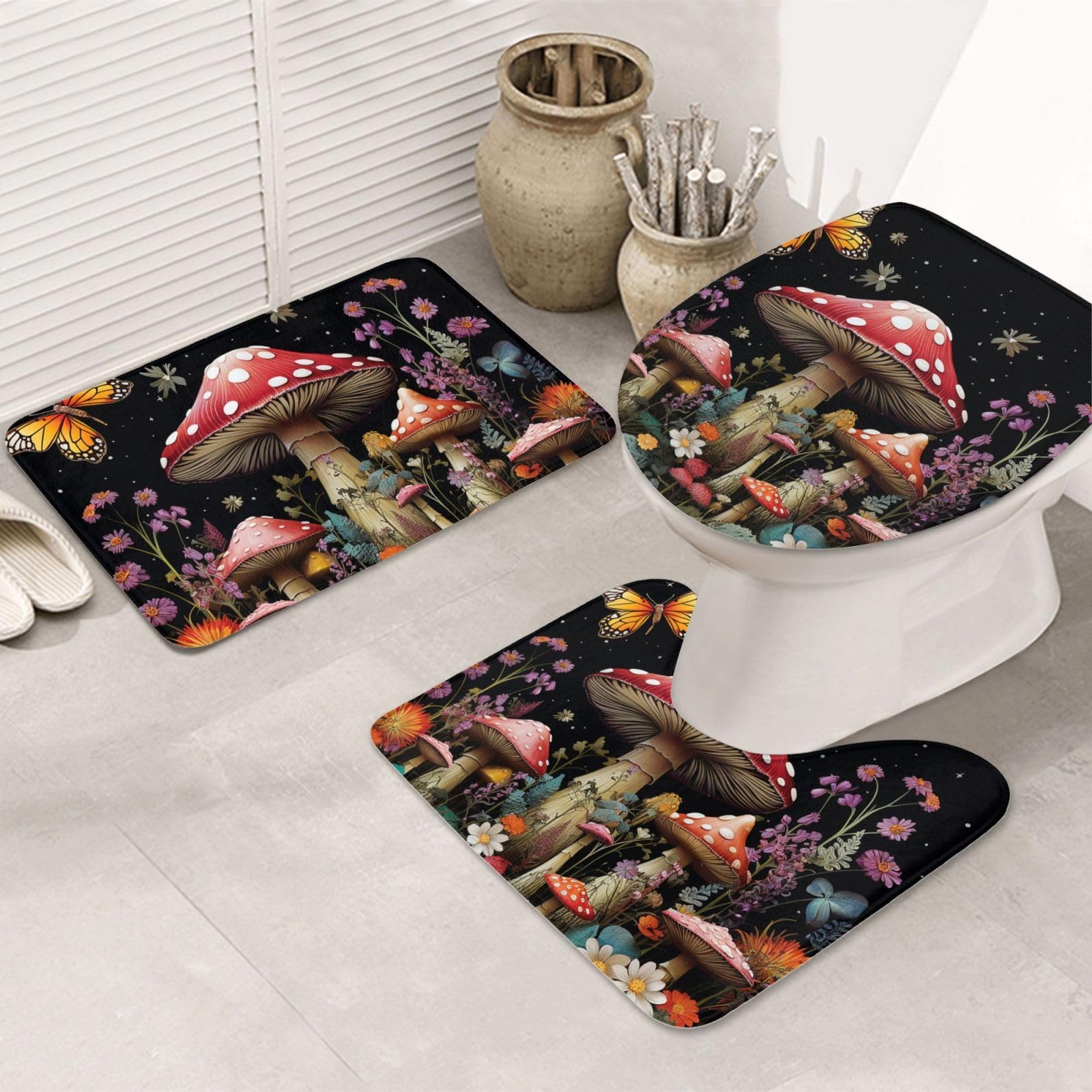 Tapis de bain antidérapant champignons pour sortie de douche