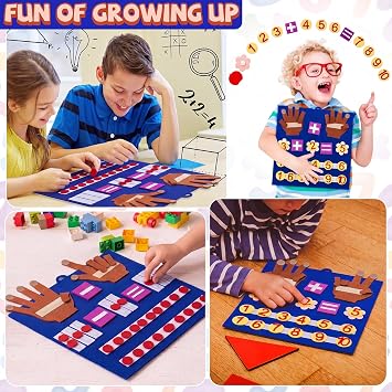 Deekin 2 Sets Learning Toys for Toddlers Math Felt Finger Number Board Set Educational Number Counting Blocks for Kids Montessori Toys(Black Brown)