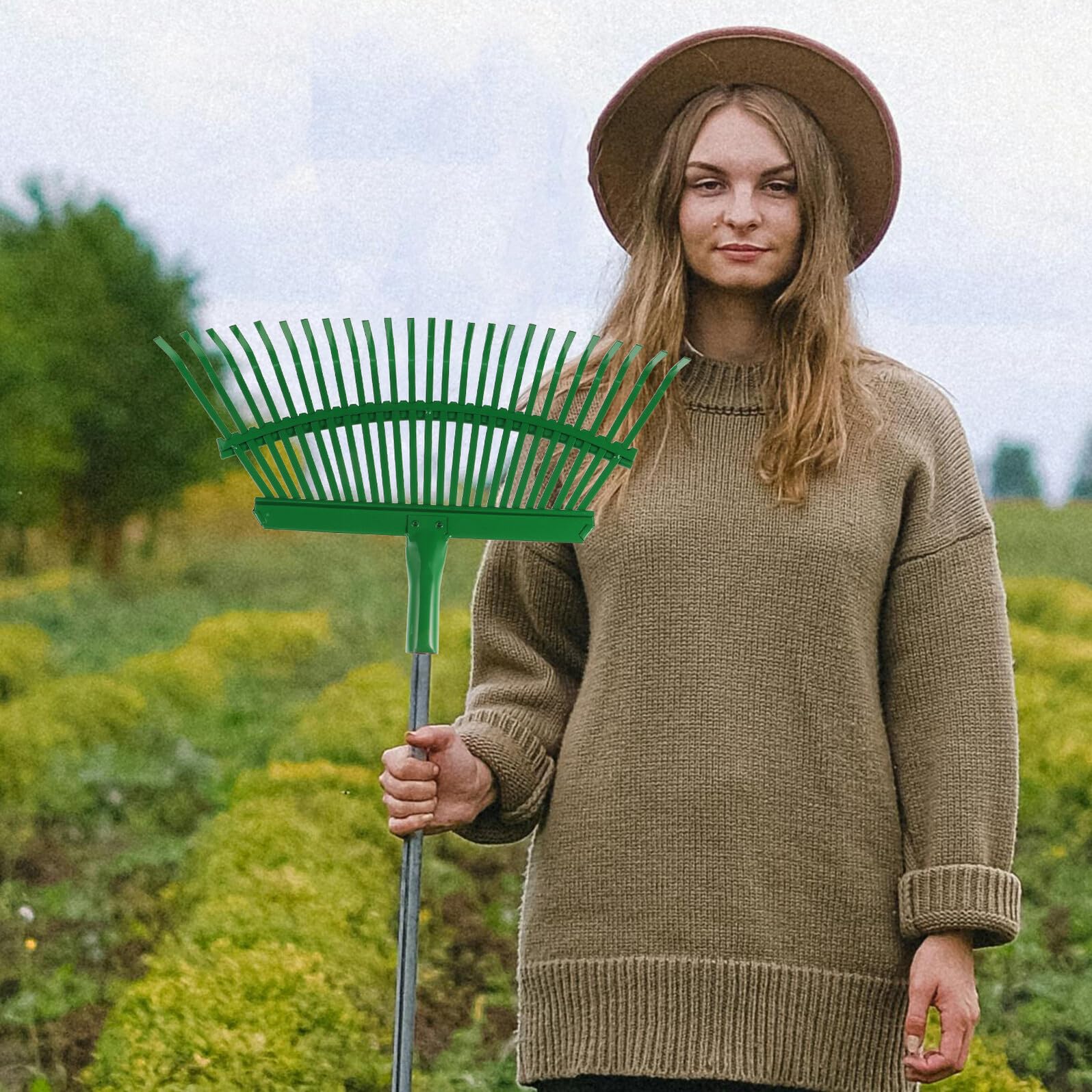 UPKOCH Handrechen aus Kohlenstoffstahl Kleiner Gartenrechen für Laub und Gras Laubharke mit 25 Zinken für Gartenarbeit im Außenbereich