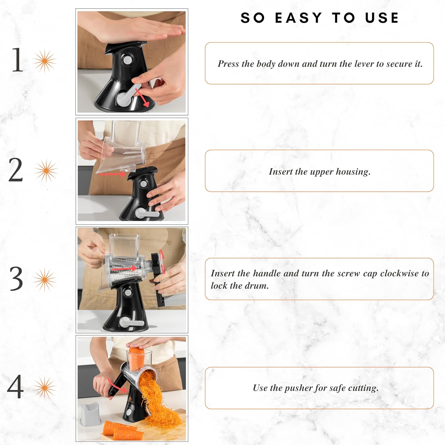 Brieftons 4-Blade Rotary Cheese Grater, Kitchen Food Cutter with Handle, Mandoline Vegetable Slicer, Nut Grinder, Hand Crank Shredder for Cheese, Vegetables, Fruits, Nuts, Easy to Use, Clean & Store