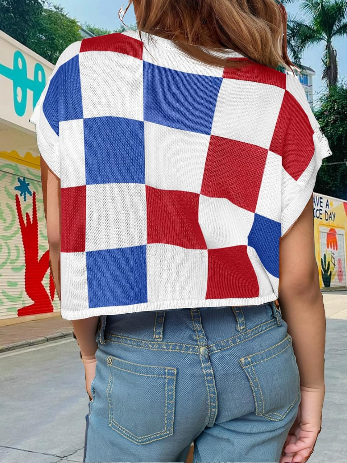 Girls Spring Crop Tops 2026 Summer Sweaters Cute Cap Sleeve Colorblock Loose Teen Top School Picture Outfits - Image 3