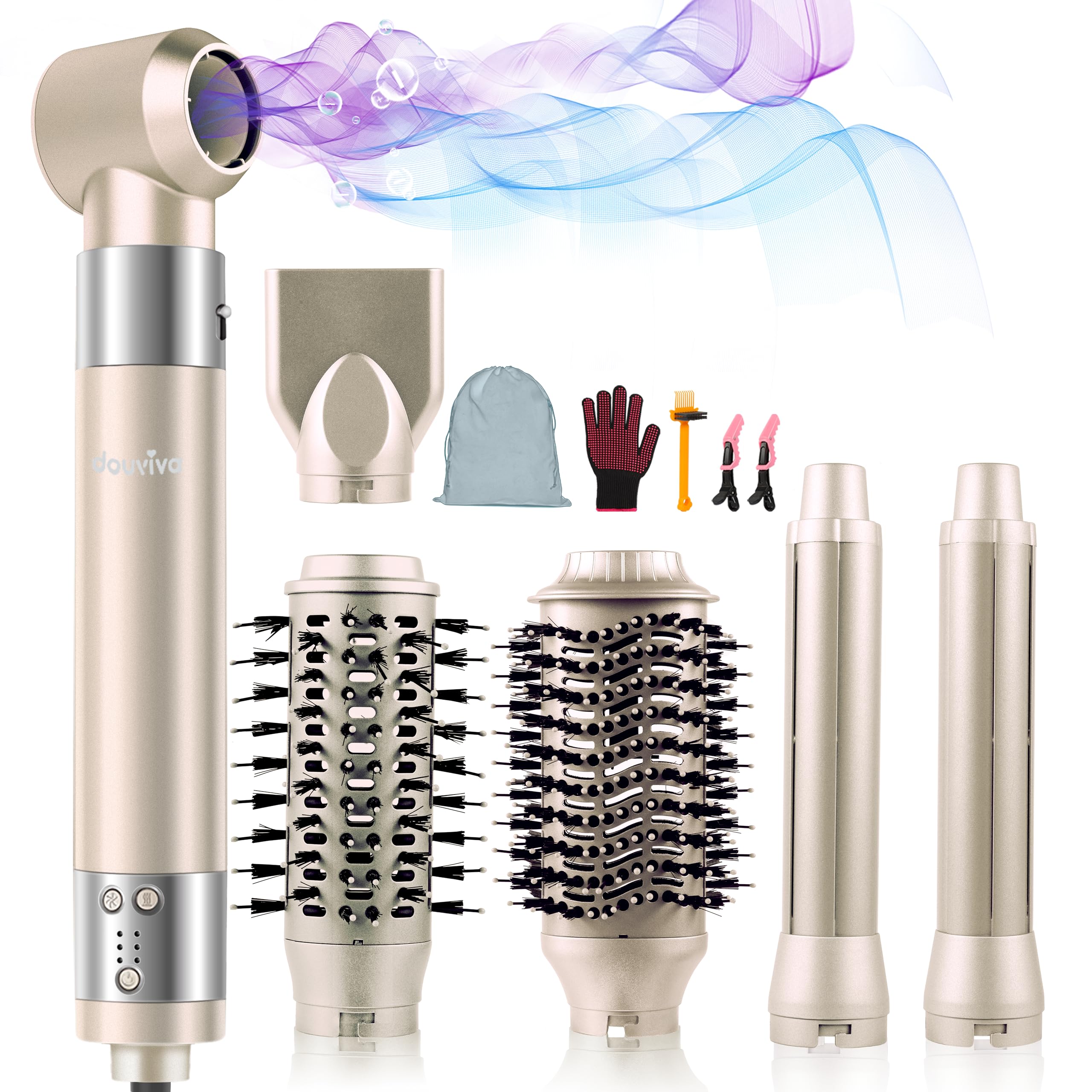 6 in 1 Hot Air Styler, Ionic Hair Dryer Brush 110,000 RPM with Auto Wrap Curlers, frizz-Free, Blow Dryer for Fast Drying Straightening Volumizing Curling with Storage Bag for Women's Gift