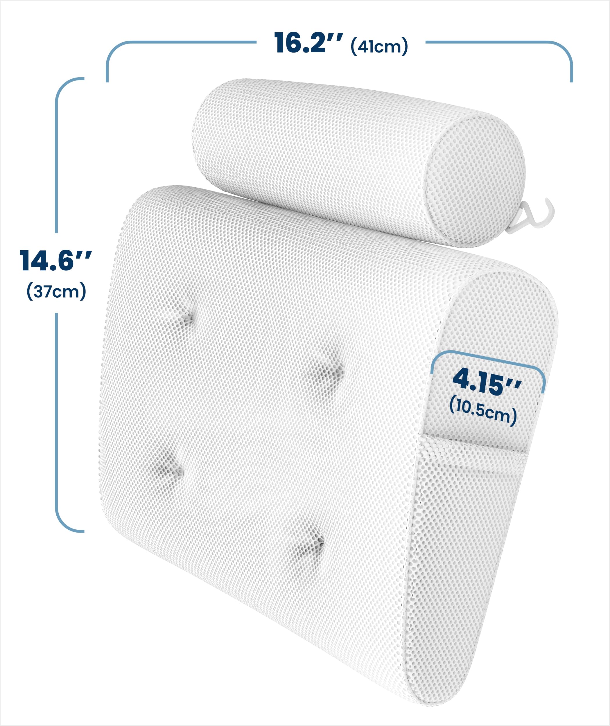 Everlasting Comfort Cuscino vasca da bagno di lusso per testa, collo e schiena – Cuscino antiscivolo con ventose, mesh ad asciugatura rapida e gancio (Bianco)