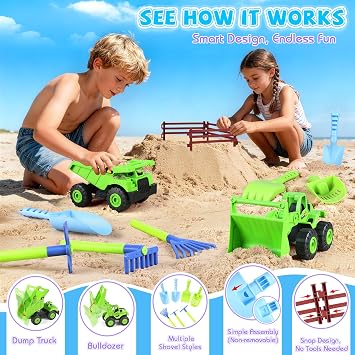 FHOZGECY Farm Beach Toys with Trucks, Animals, Veggies for Kids Ages 3-12