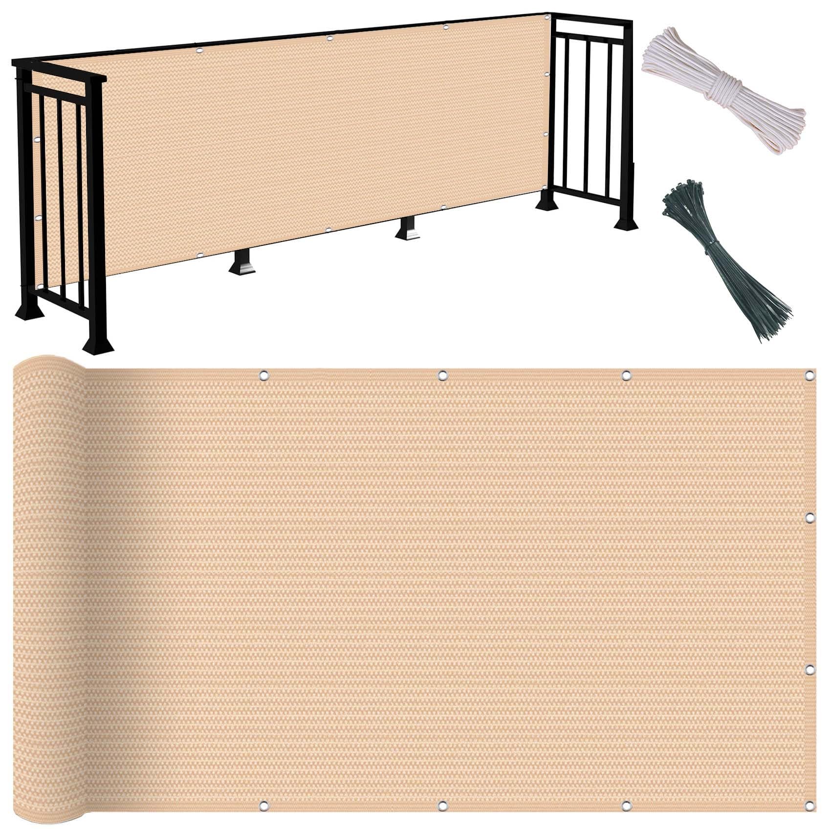 GJZQDKX Balkon 50x350 cm, No Drill Wind & Sun Protection, Balcony Cover with Cable Ties & Grommets, Ideal for Terrace & Fence, Beige Outdoor Shade Solution