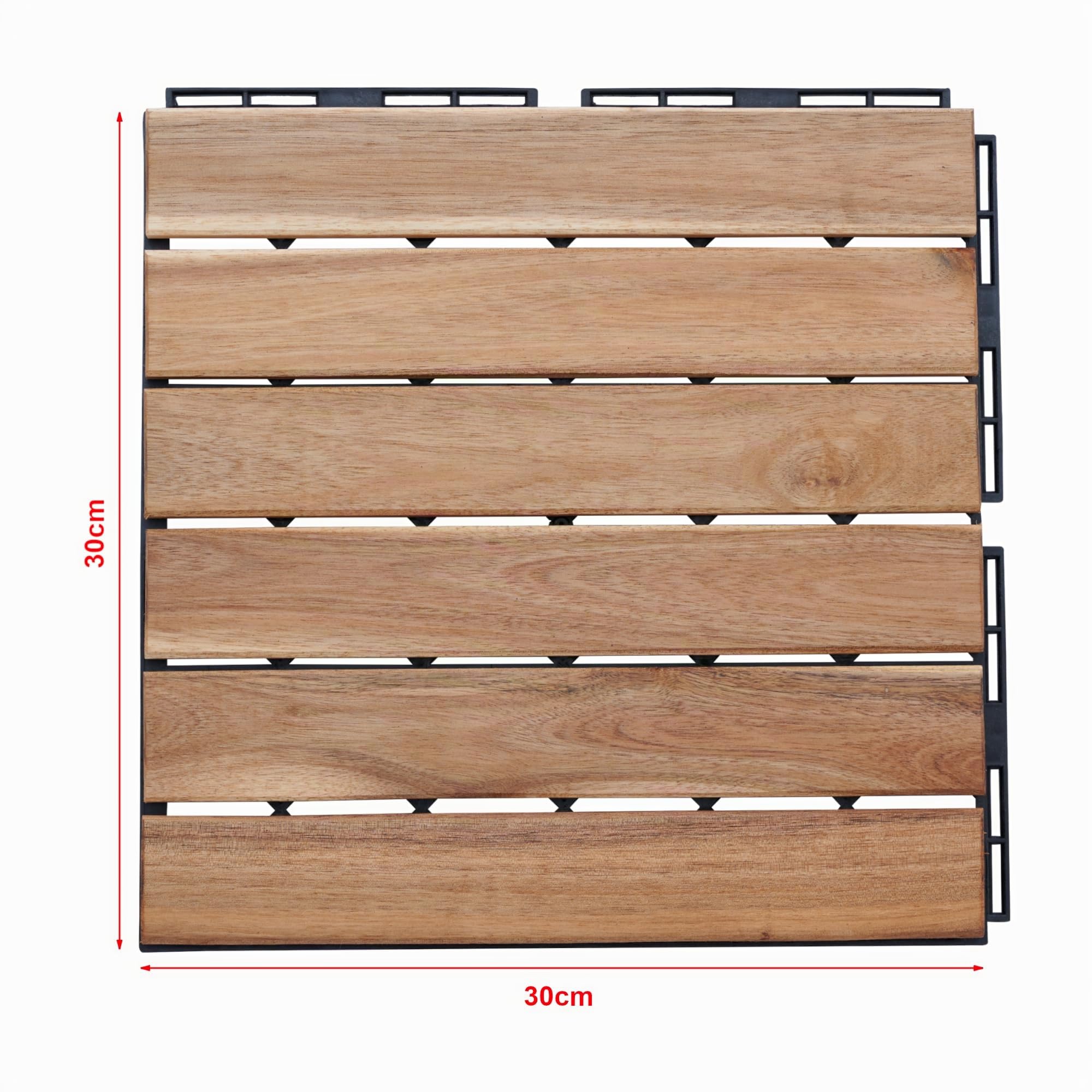 casa.pro Set de 10 Dalles en Bois avec 6 Lattes Décoratives Carreaux à Clipser Résistants pour Terrasse Balcon Jardin Sauna Piscine Bois d'Acacia Surface Totale 0,9 m² Naturel