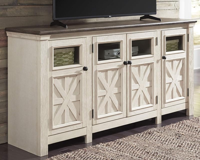 Signature Design by Ashley TV Stand, 74" Farmhouse, White/Weathered Gray image 2