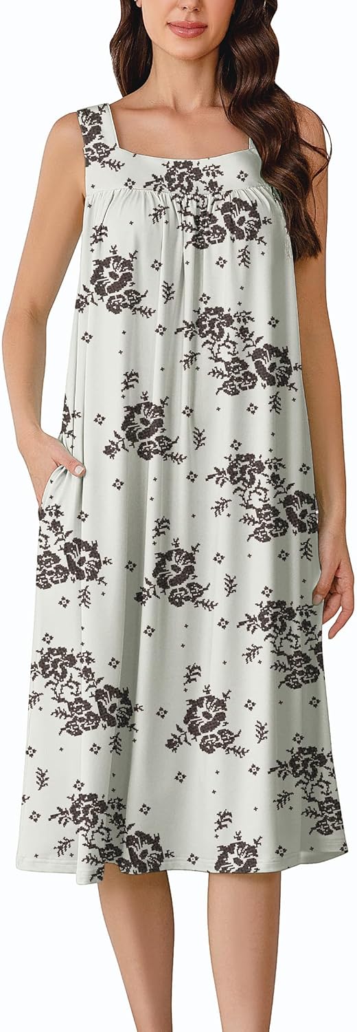 Long Sleeveless Nightgowns for Women Victorian Nightdress Embroidery Ladies Gowns with Pockets