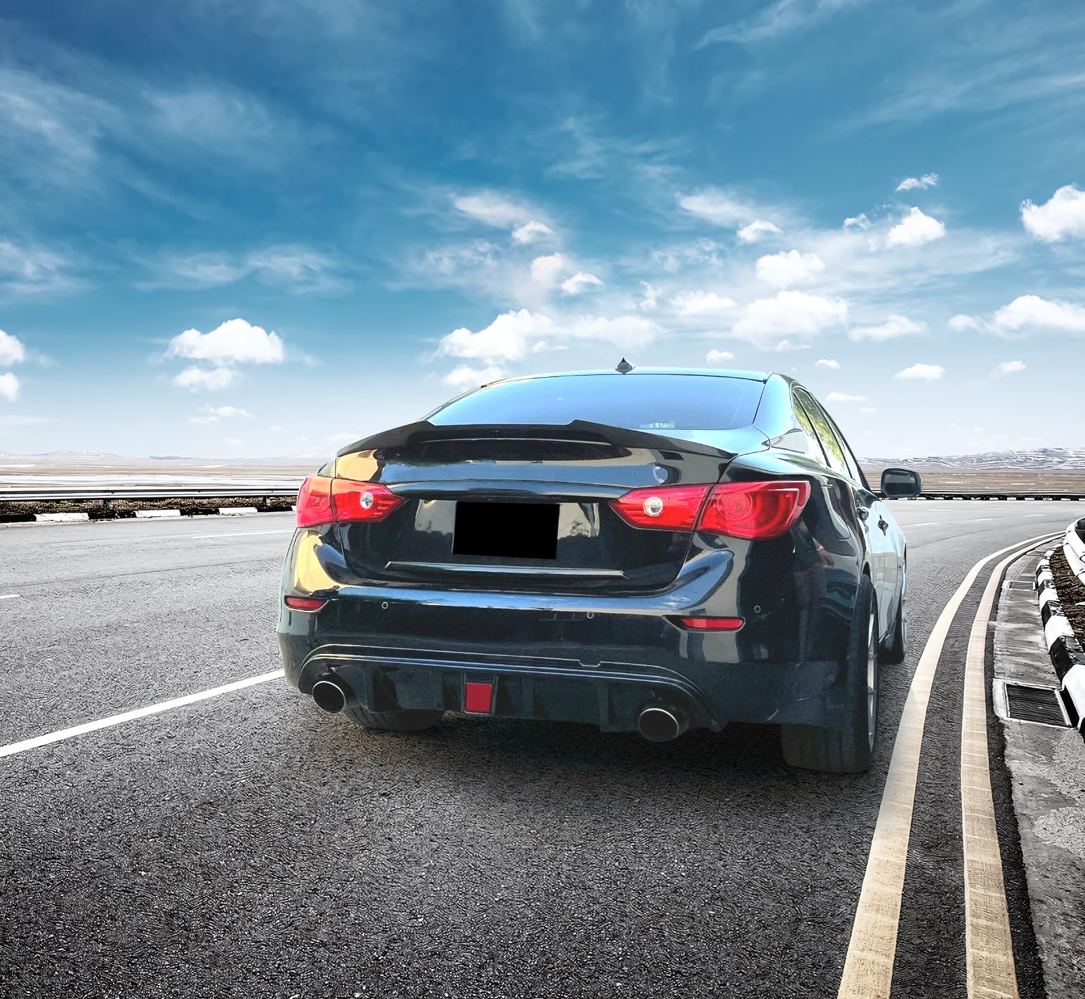 IKON MOTORSPORTS, Rear Diffuser Compatible with 2014-2017 Infiniti Q50, Matte Black PP Add-On Rear Bumper Lip Diffuser Spoiler Splitter Kit with Brake Light, 2015 2016