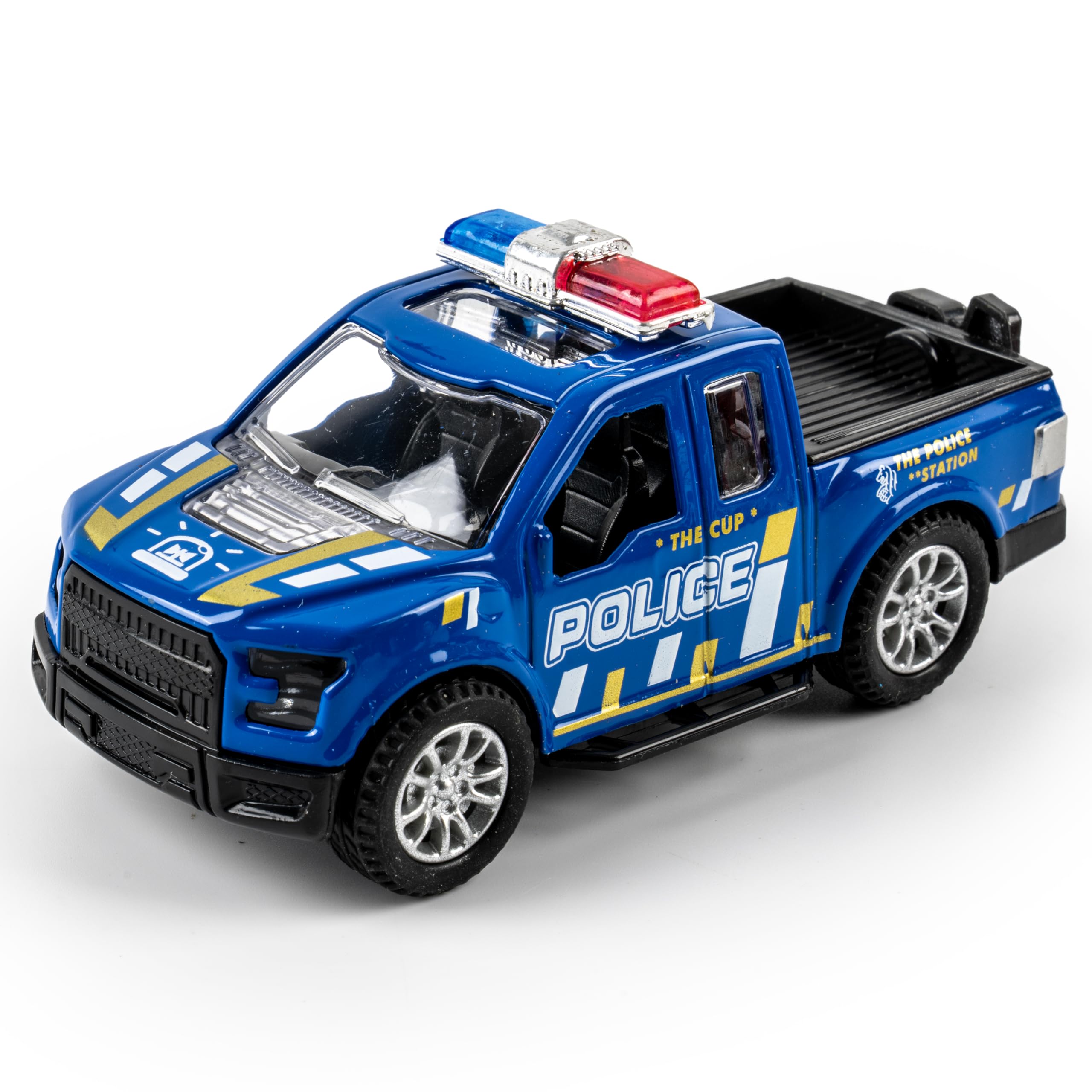 Bambibo Police Car Toy - 1:36, Alloy Pull Back Police Truck | Police Trucks For Boys | Die Cast Police Cars Toy | Pull Back Police Car For Kids | Metal Toy Car | Police Cars For Kids Ages 4-8 (Blue)