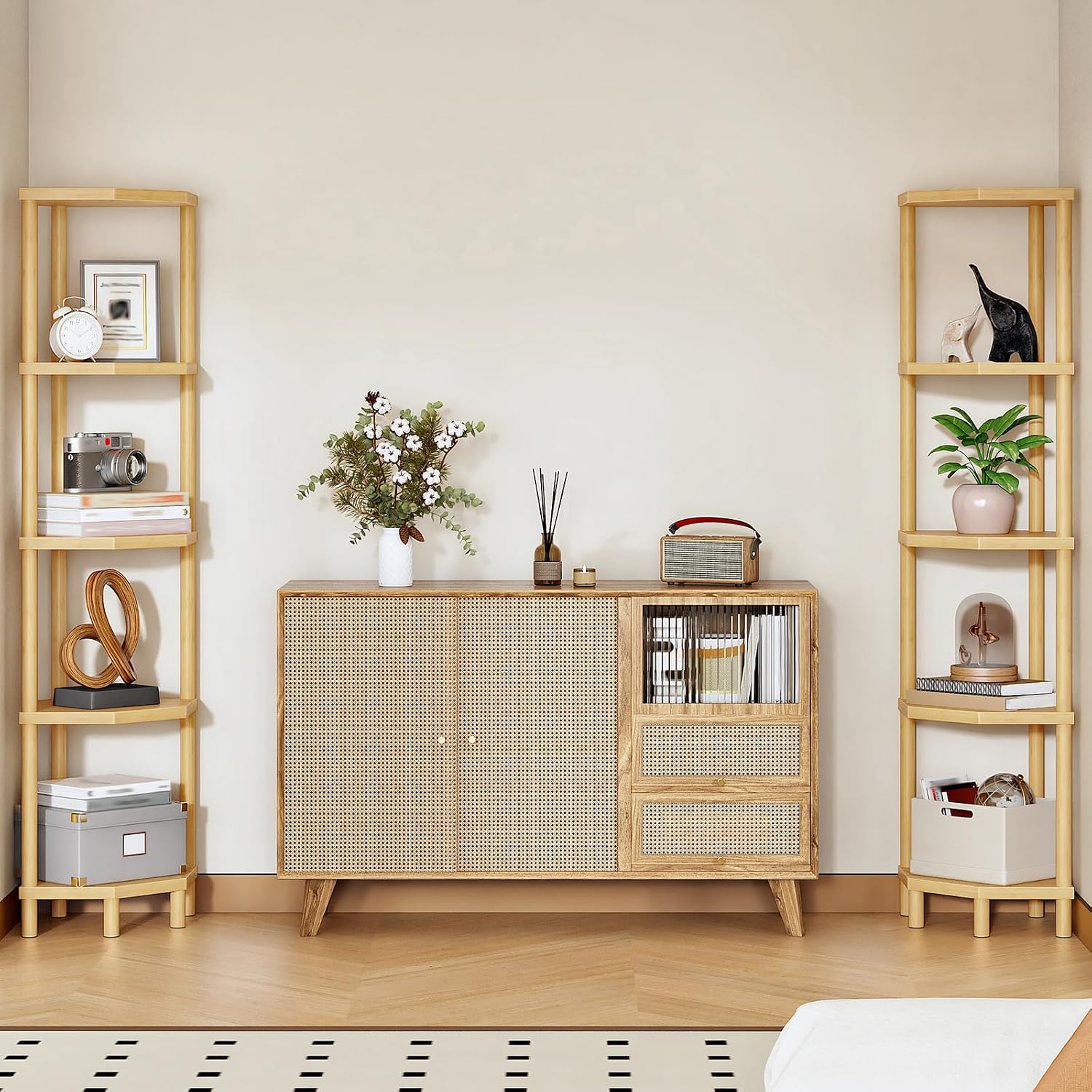 HOOBRO Corner Shelf Stand, 5-Tier Bamboo Corner Bookshelf, Plant Display | Multipurpose Shelving Unit, Open Storage Shelves, Corner Bookcase, Corner Shelves Display Shelf for Living Room