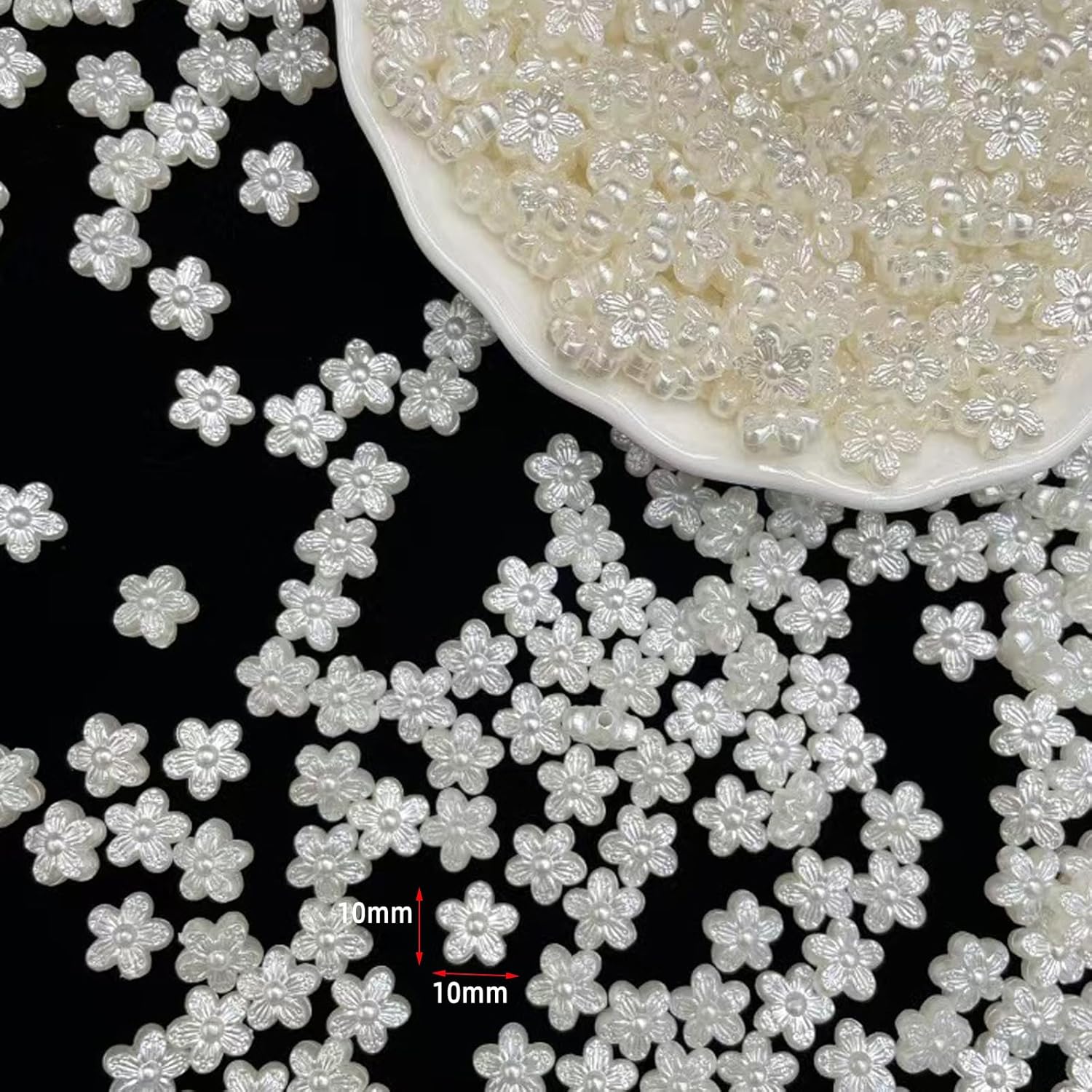 IMVNIKA 200pcs White Pearl Flower Beads for Bracelets, Jewelry Making DIY Crafts, Cute Resin Flatback Charms Bulk Aesthetic Y2K Decor