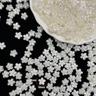 IMVNIKA 200pcs White Pearl Flower Beads for Bracelets, Jewelry Making DIY Crafts, Cute Resin Flatback Charms Bulk Aesthetic Y2K Decor