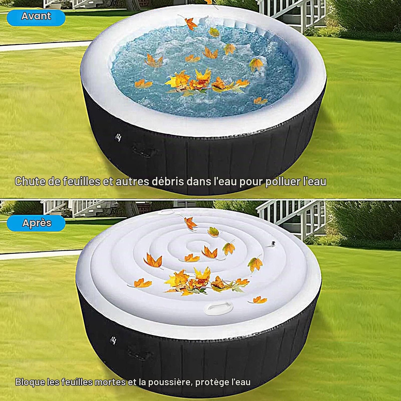 Couvercle Gonflable Rond pour Spa - 145cm PVC Couvercle De Bain À Remous Rond - Housse De Protection pour Gonflable - Couvercles Spa À Économie D'énergie - Coupe Vent, RéSistant À La Pluie,à La Neige