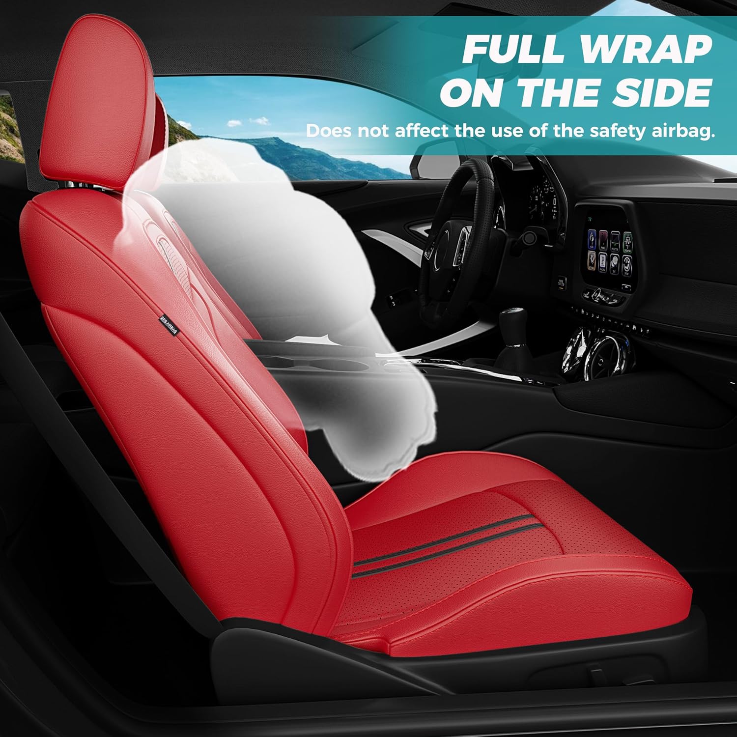 for Chevy Camaro 2016-2024 Seat Covers Full Set, Custom Fit 6th Gen Camaro LT LS RS SS ZL Coupe, Premium Faux Leather Waterproof Car Protector Cushion(RedBlack)