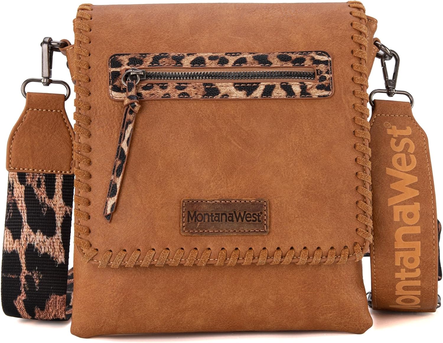 Montana West Crossbody Bags for Women with Dual Compartments Western Cross Body Purse with Leopard Print Guitar Strap