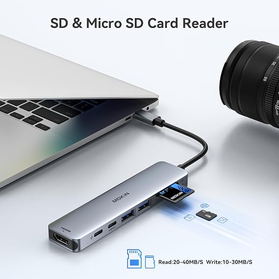 USB C Hub HDMI Adapter for MacBook Pro/Air, MOKiN 7 in 1 USB C Dongle with HDMI, SD/TF Card Reader, USB C Data Port,100W PD, and 2 USB 3.0 Compatible for MacBook Pro/Air, Dell XPS, Lenovo Thinkpad.