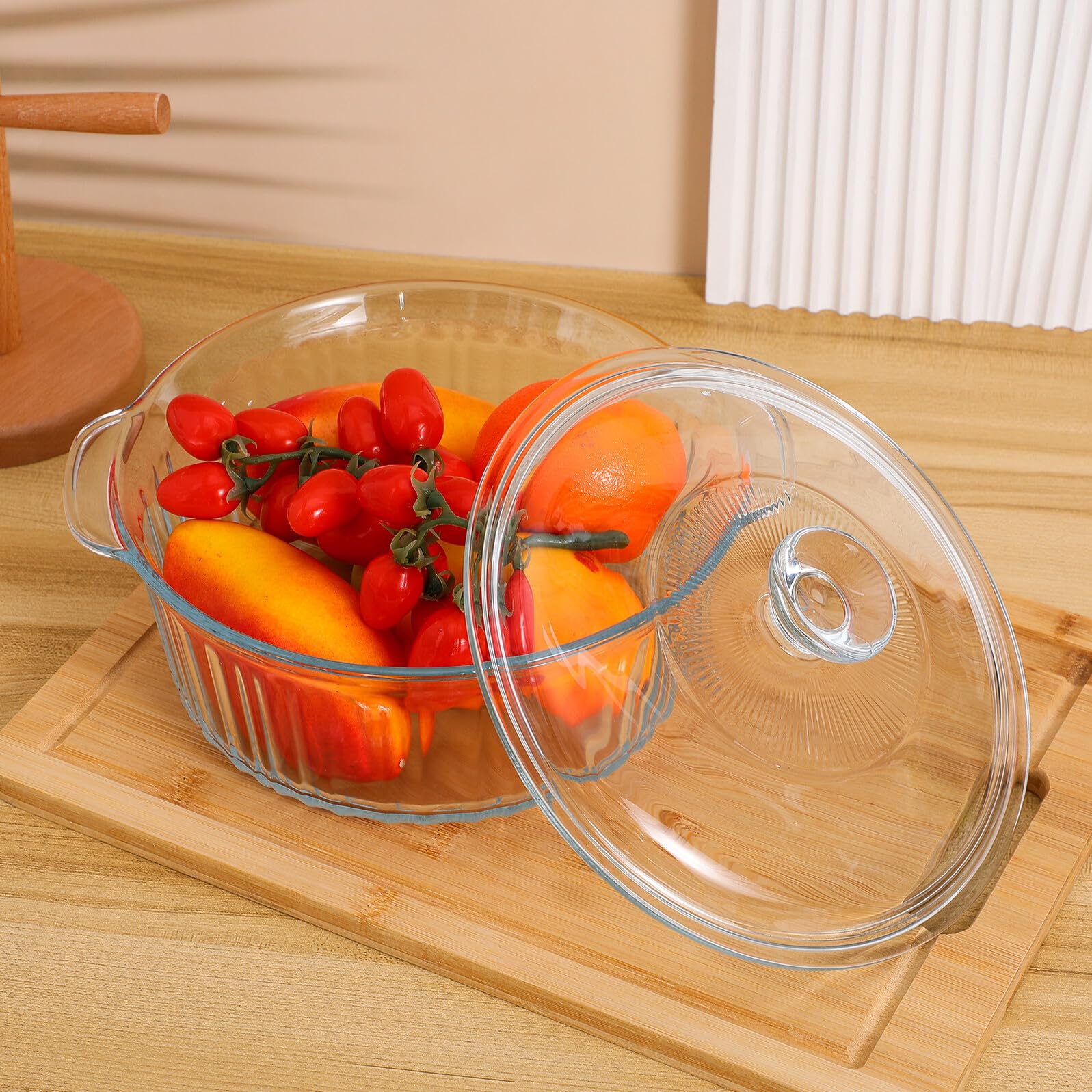 Homoyoyo Runde Glas auflaufform mit Transparentem Deckel Hitzebeständig für Backofen Schmoren Suppen und Vielseitiges Kochen Gleichmäßige Wärmeverteilung Mikrowellengeeignet