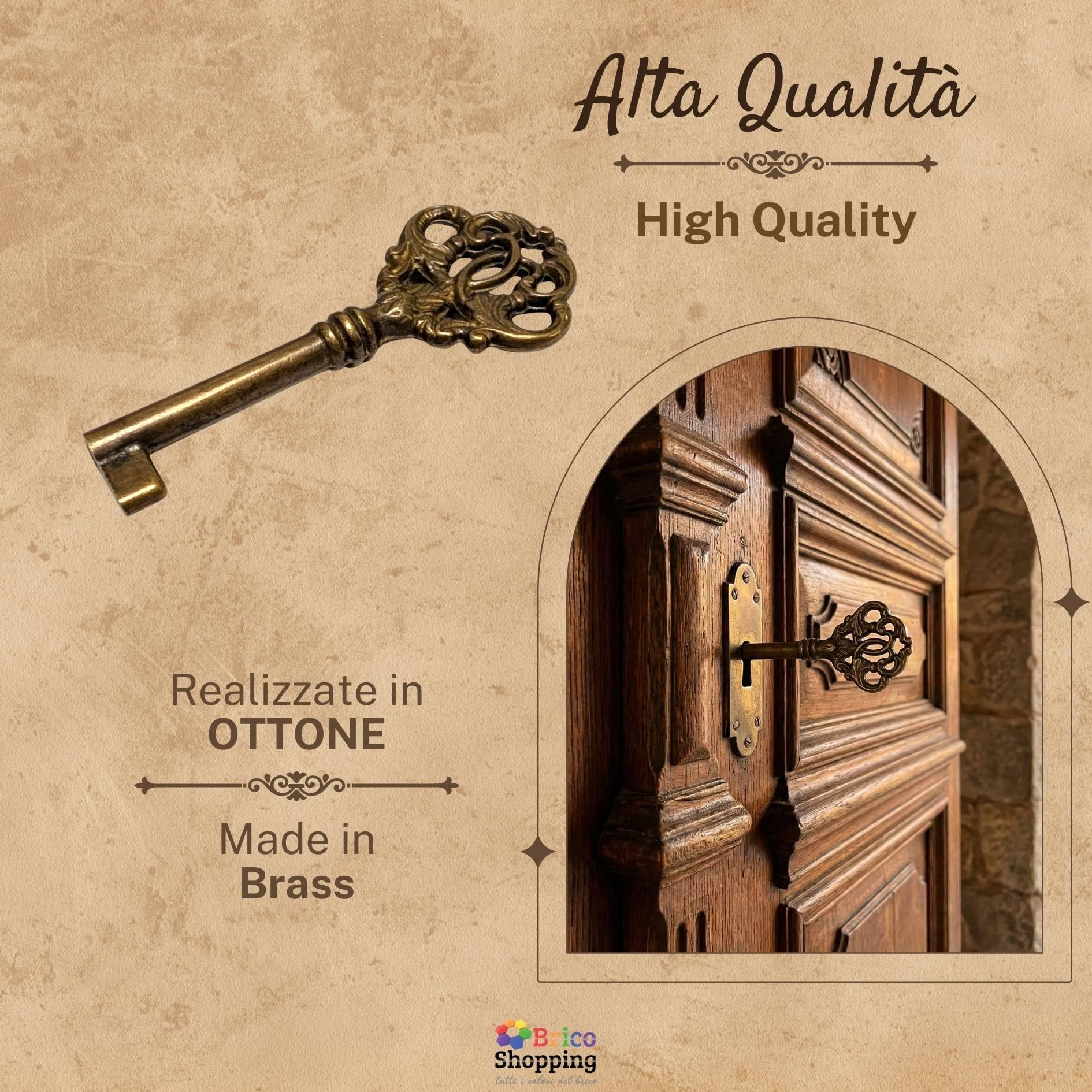 BricoShopping Llaves para muebles en estilo Arte Povera y armarios antiguos clásicos modernos, llave universal para cerradura de armario en latón, llave de mapa antigua para cajón (BS0314, latón