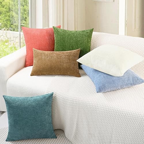 Miniatura 4 de CaliTime - Paquete de 2 fundas de almohada acogedoras para sofá, decoración del hogar, felpilla suave teñida sólida, 18 x 18 pulgadas, verde bosque