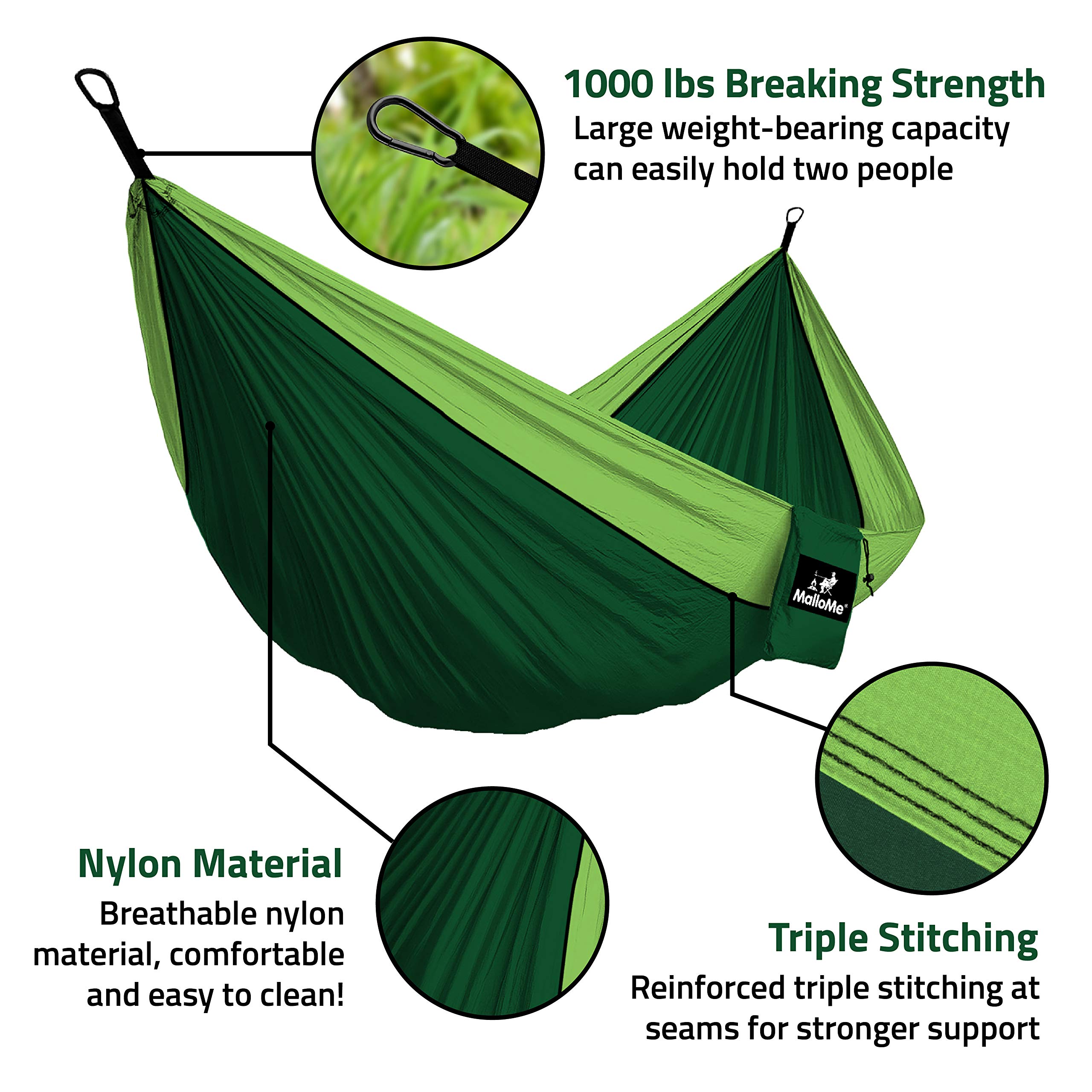MalloMe Hamac Extérieur 2 Places - Double & 1 Personne - Suspendu pour Adultes & Enfants - Portable pour Camping - Hammock Amaque